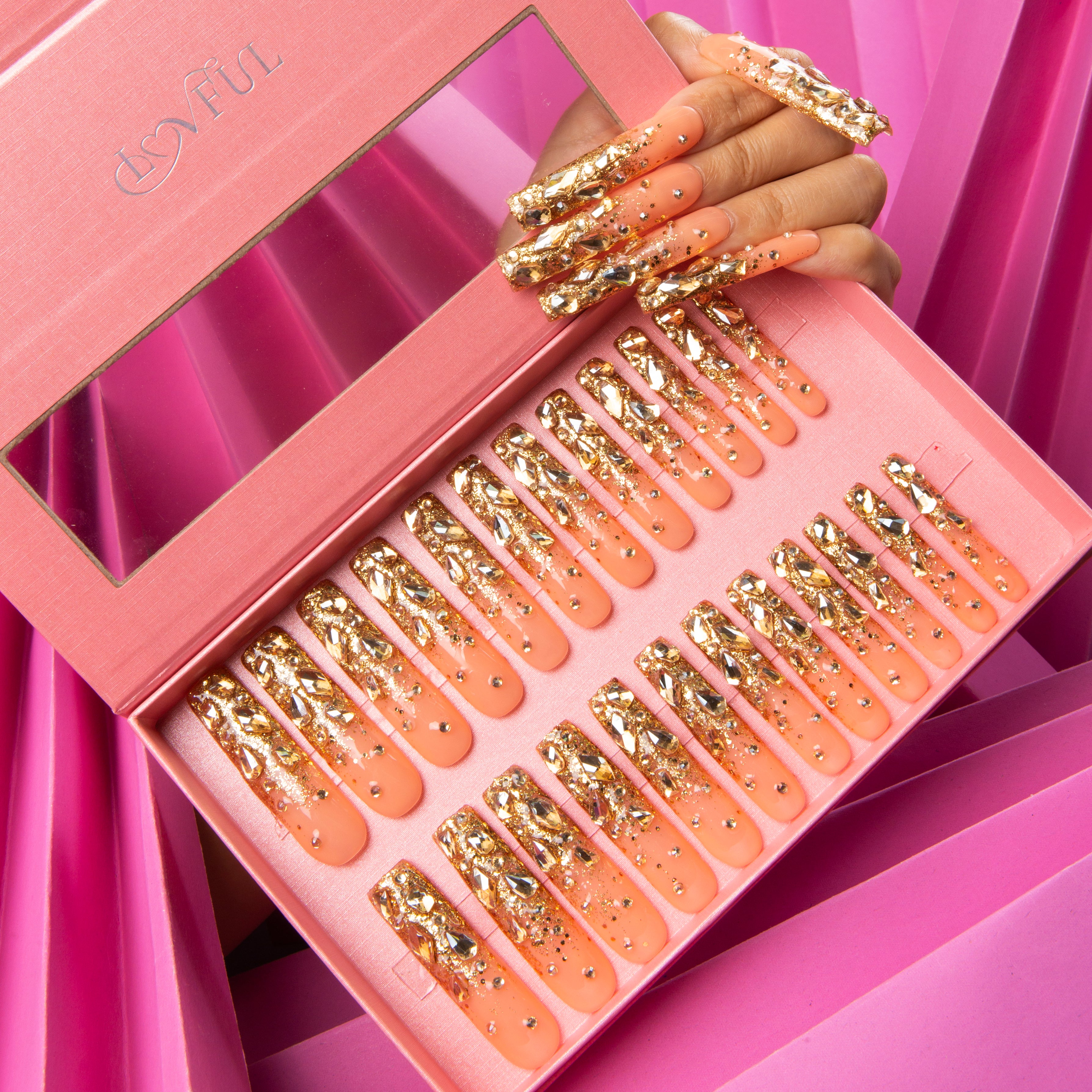 Lovful Stardust Gold Rhinestone Press On Nails H84