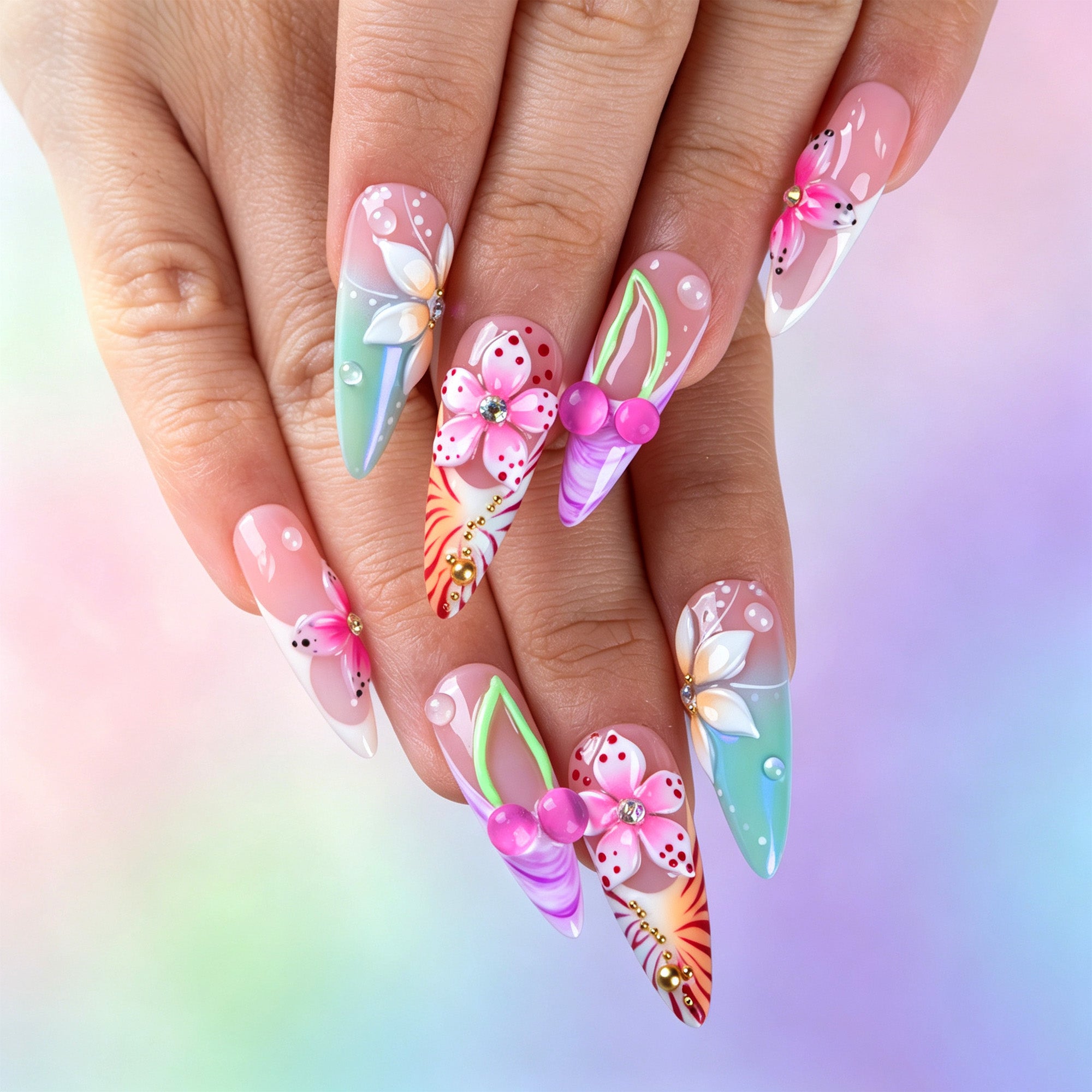 Tropical Cherry Handmade Nails H855