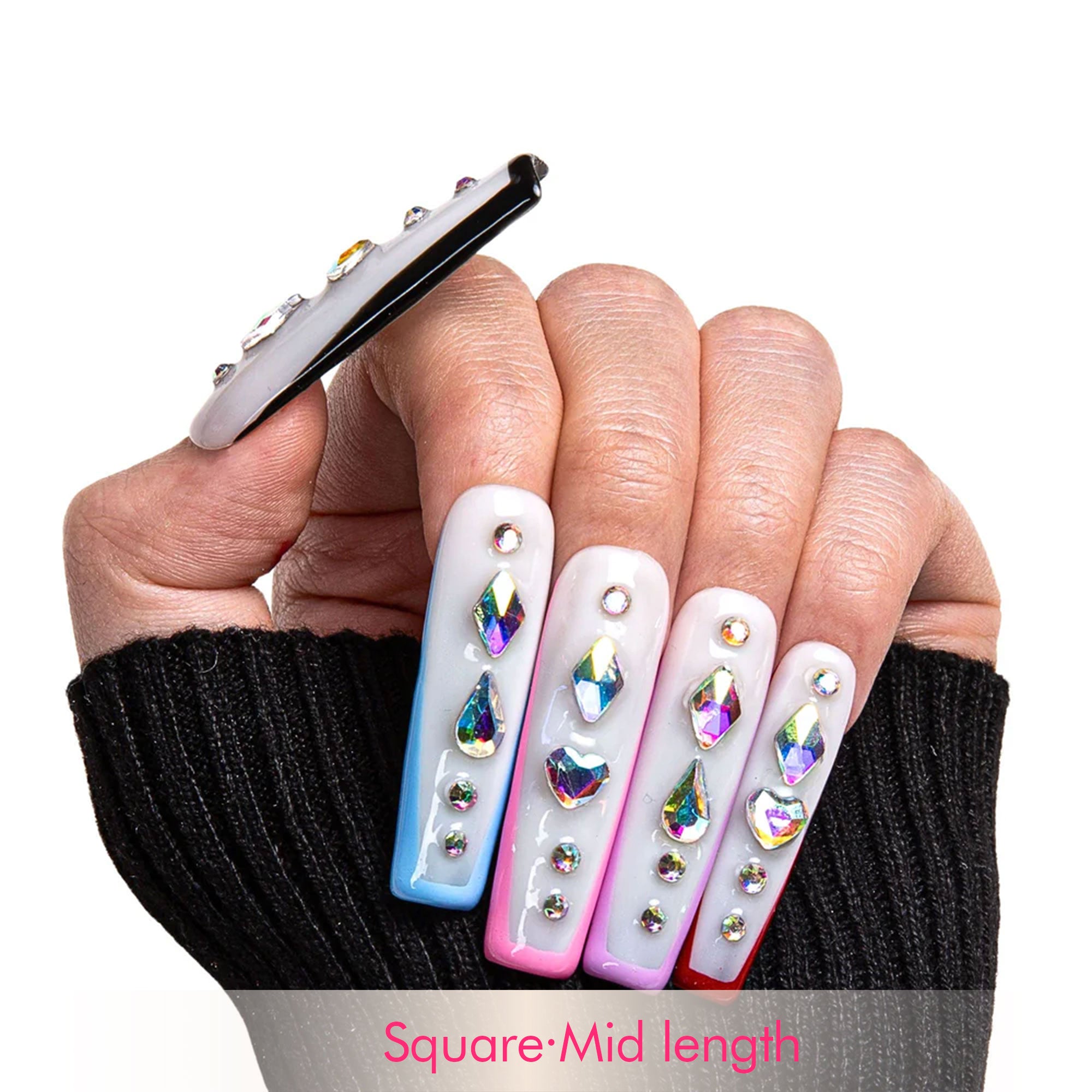 Galaxy Colorful French Tip Handmade Nails H86