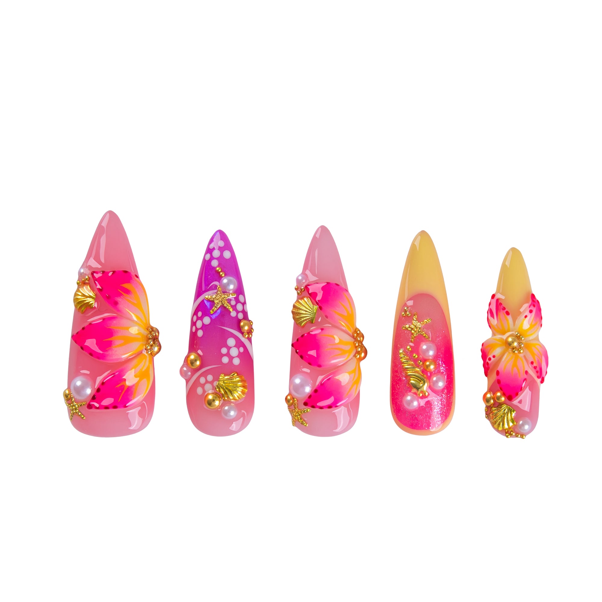 Sunset Hibiscus Handmade Nails H880