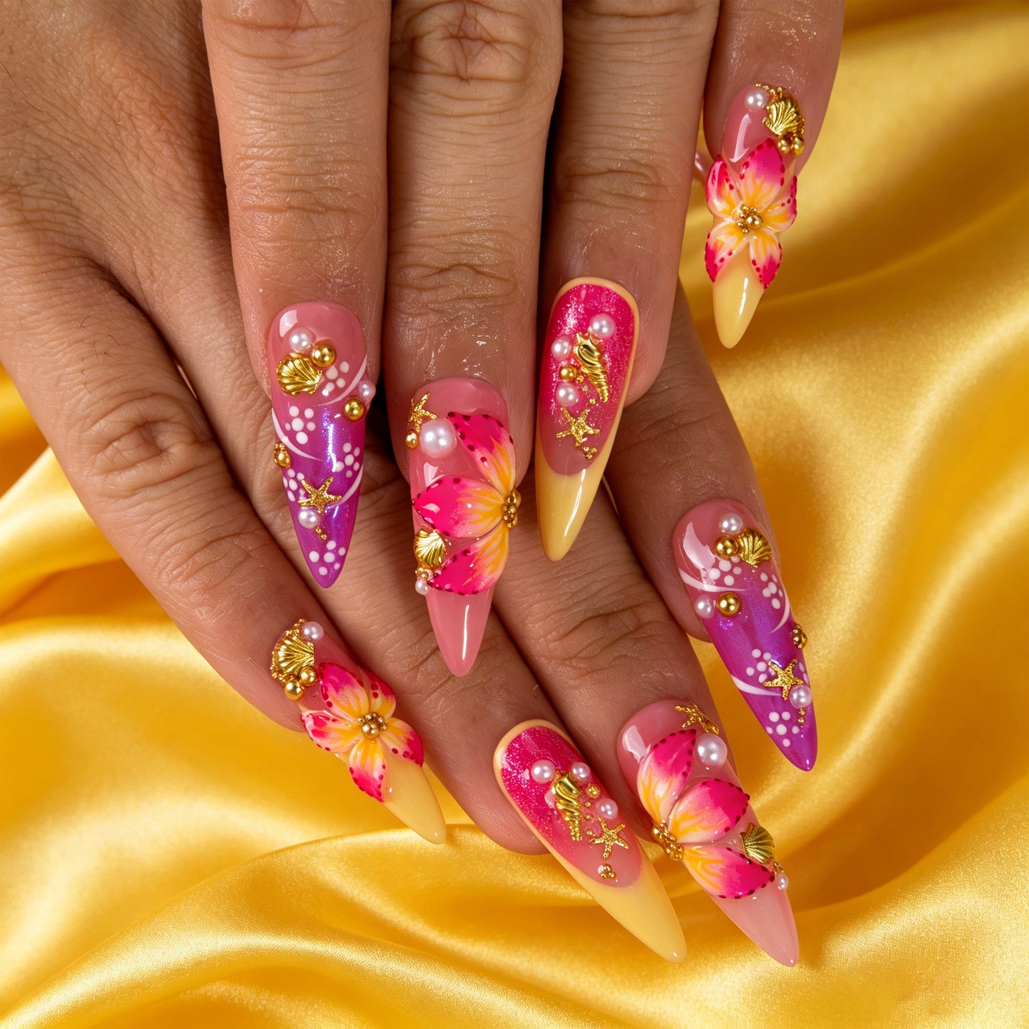 Sunset Hibiscus Handmade Nails H880