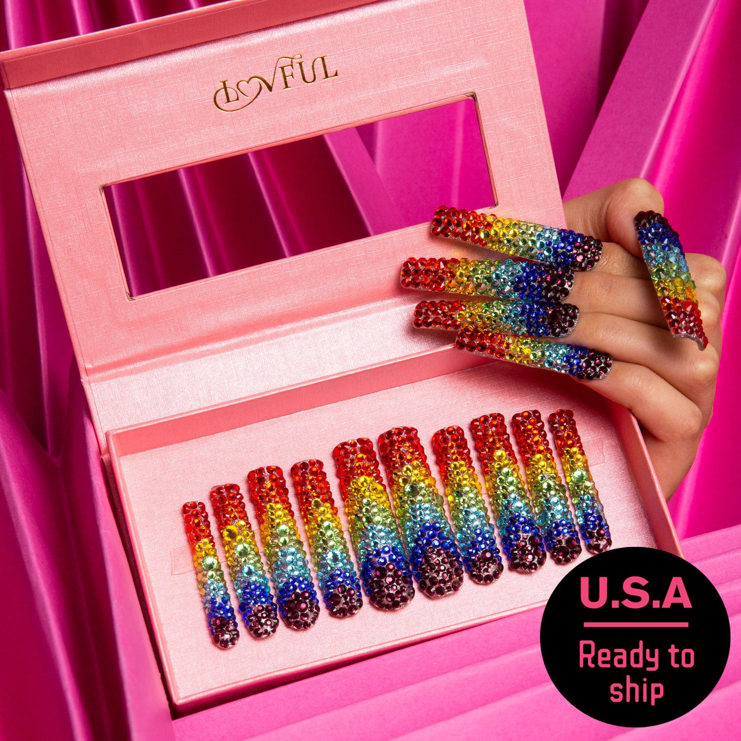 Rainbow Handmade Square Nails - Ready to Ship
