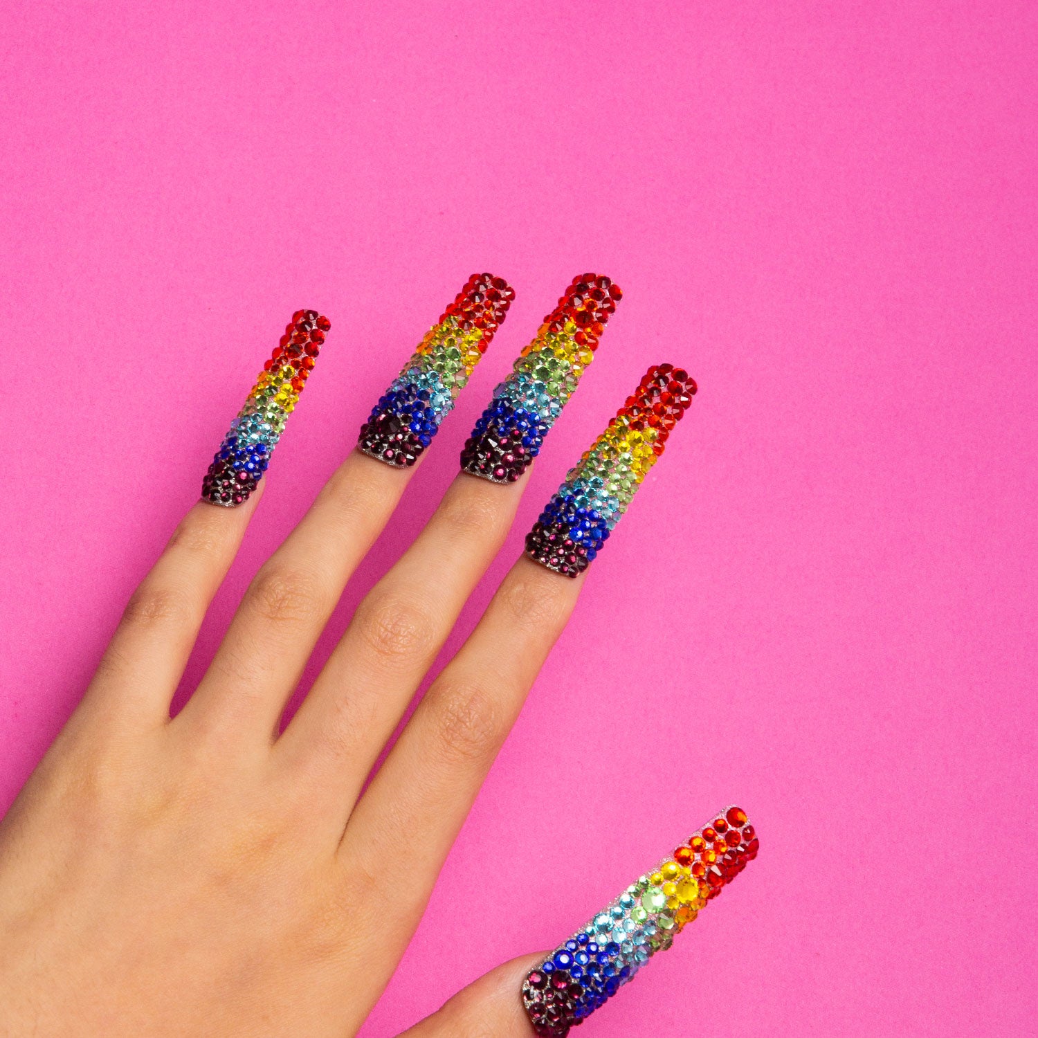 Rainbow Rhinestone Press-On Nails