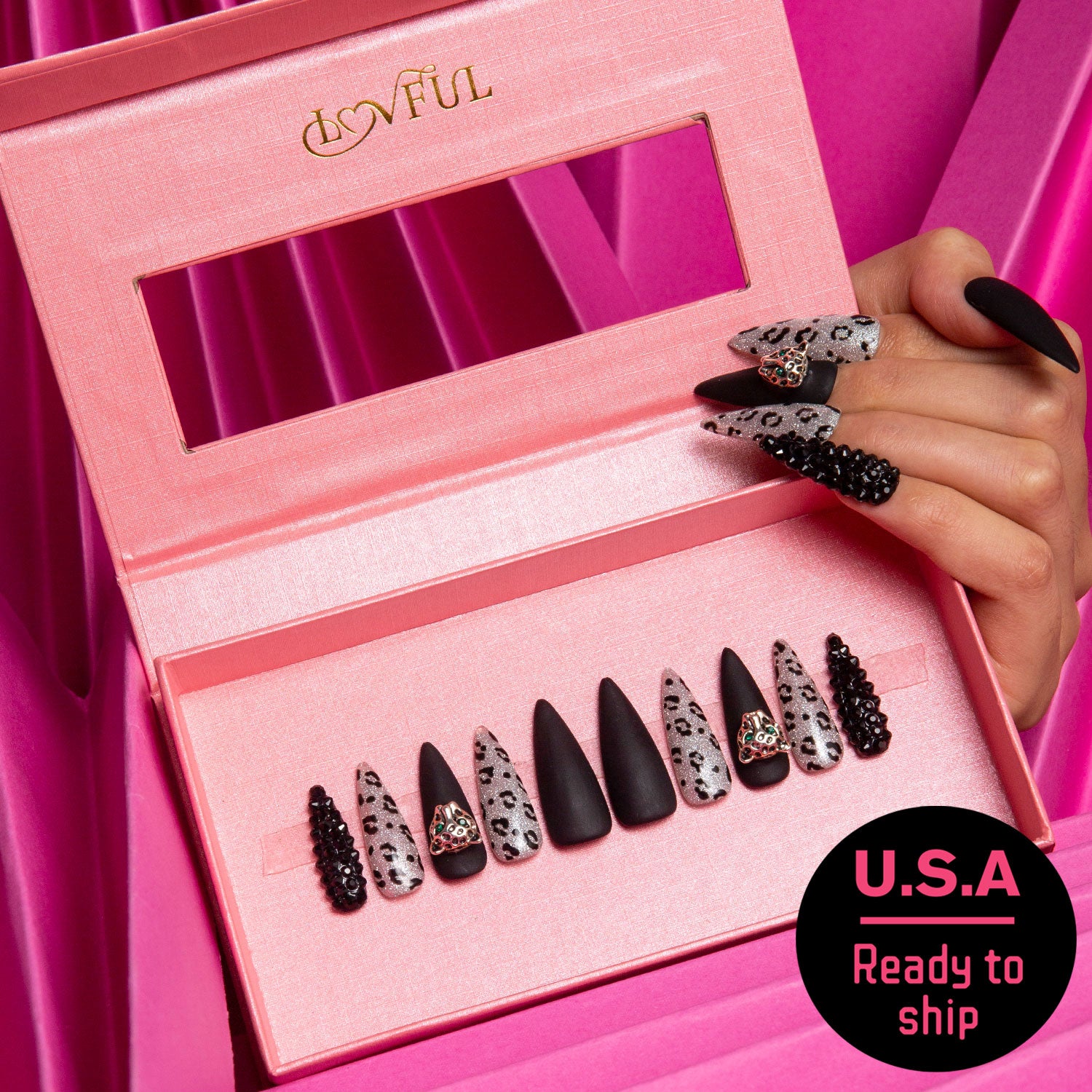 American Cheetah Handmade Stiletto Nails H91 RTS
