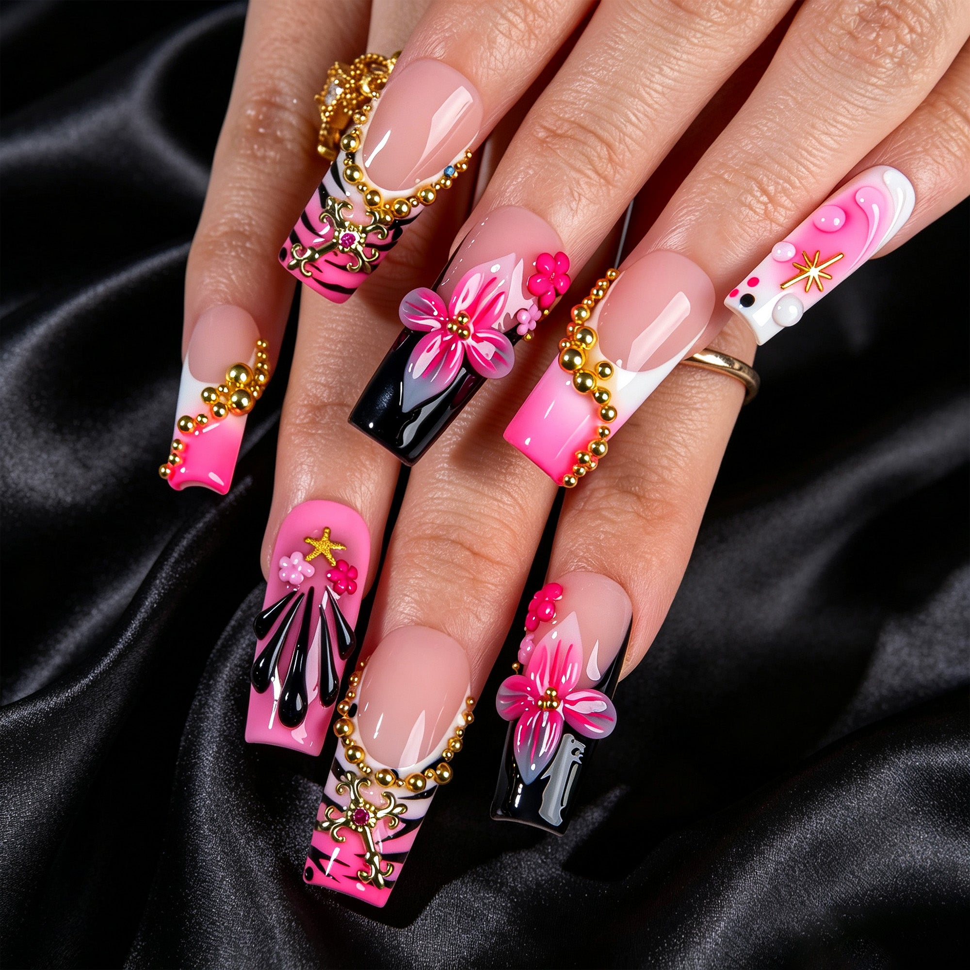Pink Tropics Handmade Nails H917