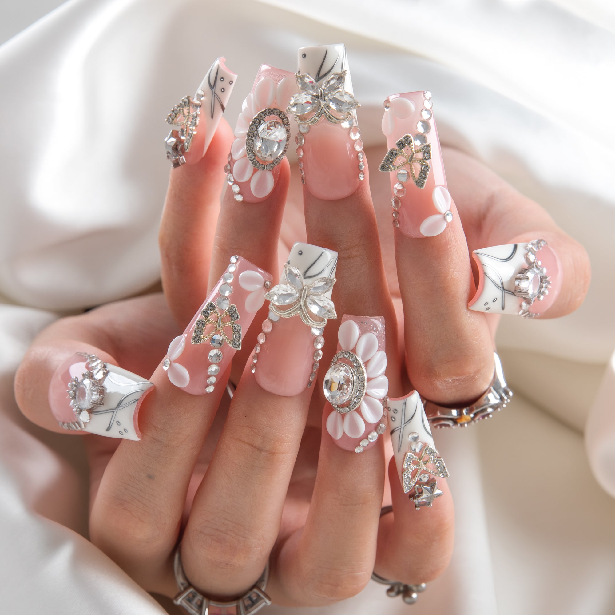 Crystal Butterfly Handmade Nails H928