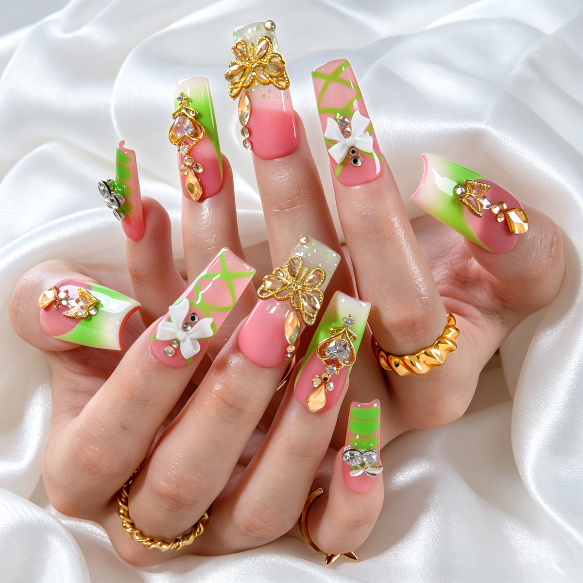 Lime Blossom Handmade Nails H953
