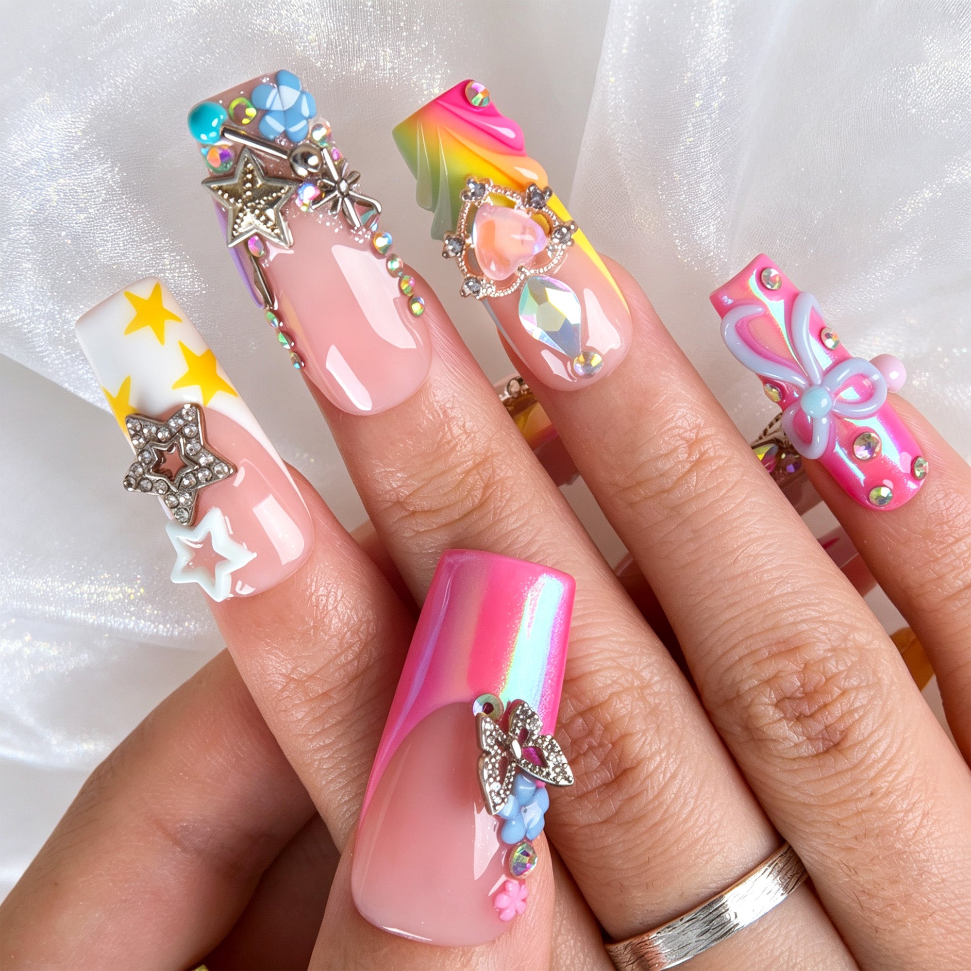Pastel Stardust Handmade Nails H955