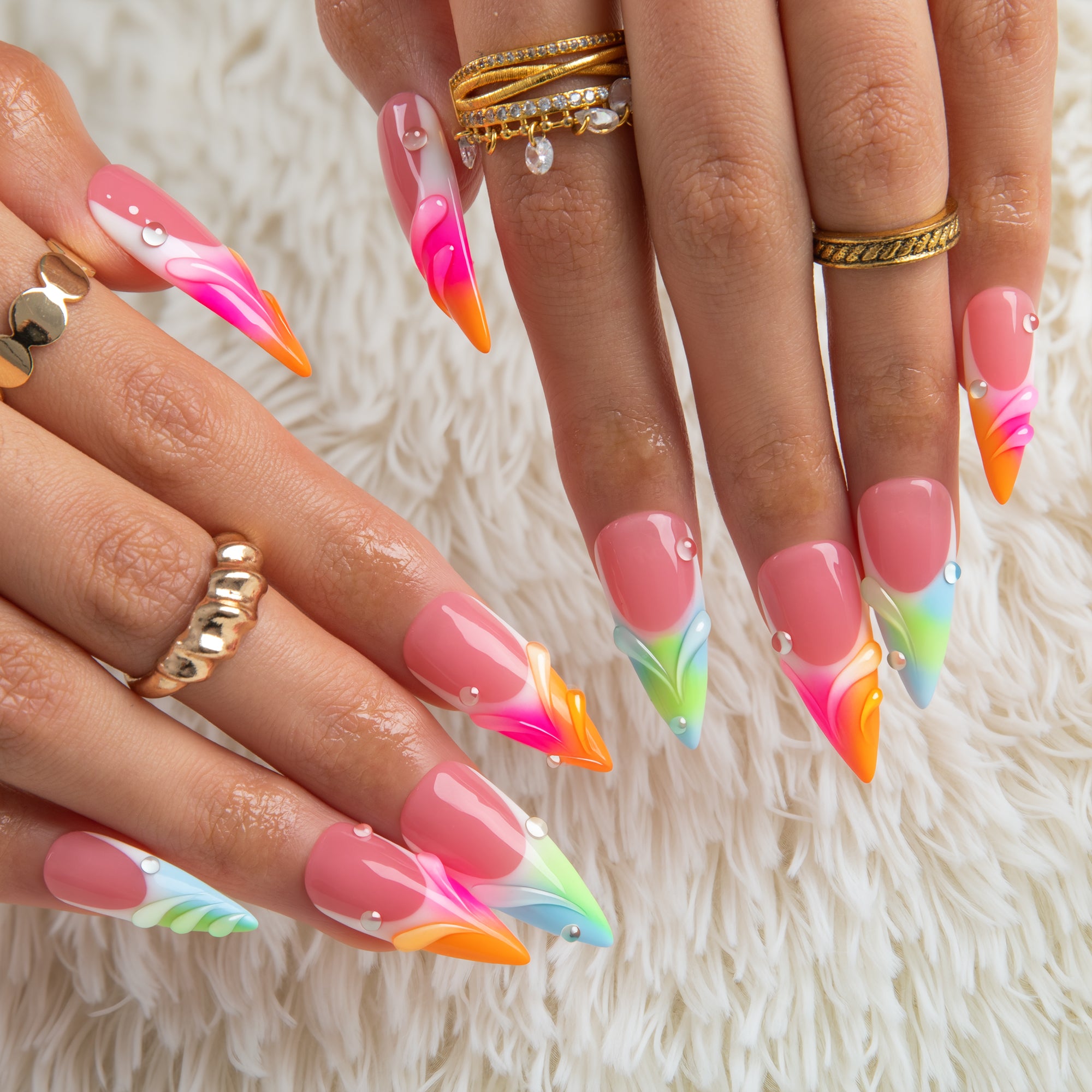 Color Cascade Handmade Nails H956