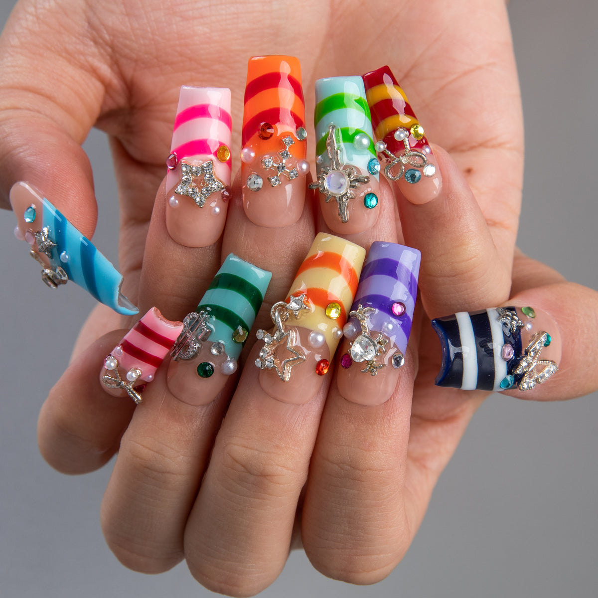 Candy Ribbon Handmade Nails H959