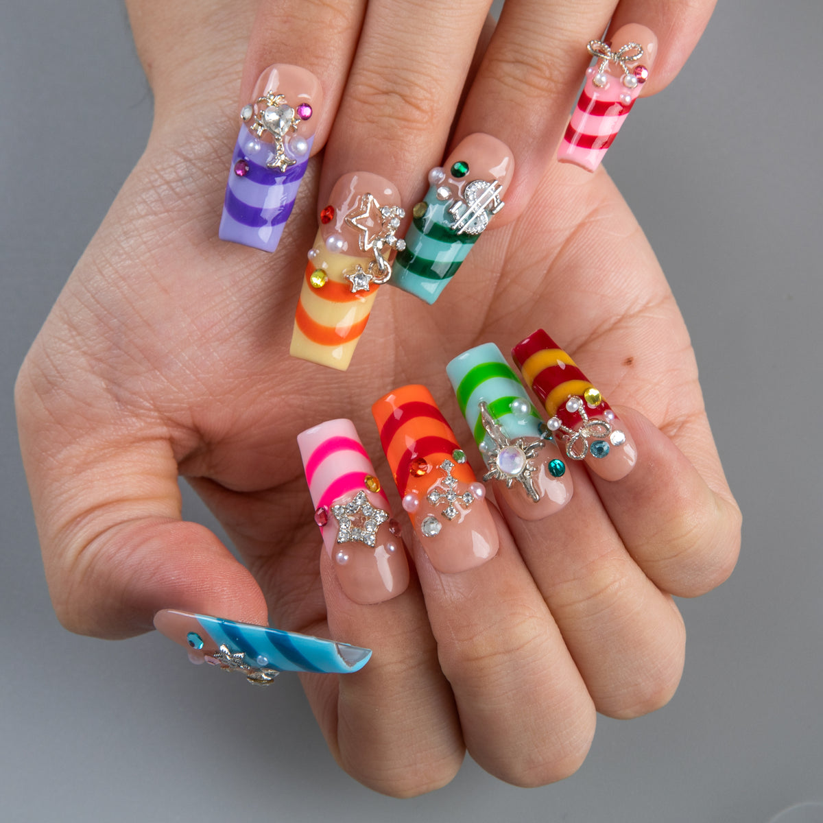 Candy Ribbon Handmade Nails H959