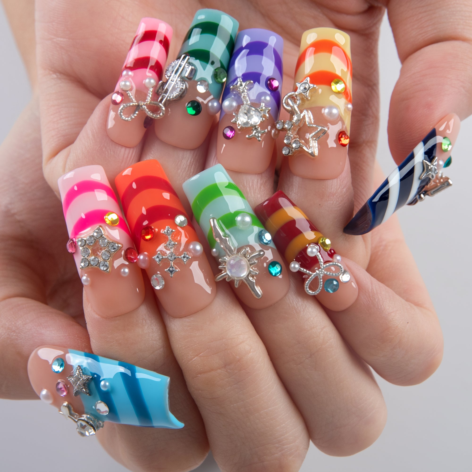 Candy Ribbon Handmade Nails H959