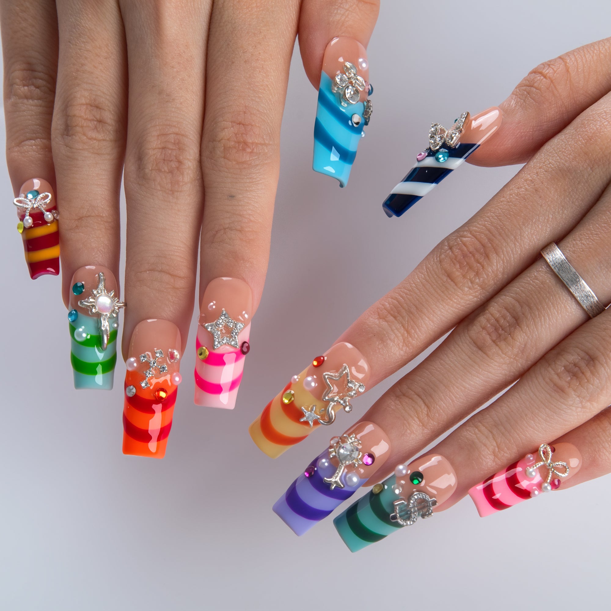 Candy Ribbon Handmade Nails H959