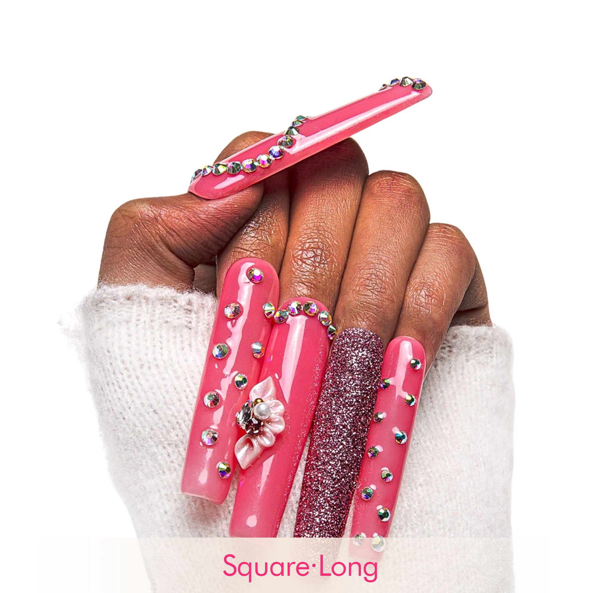 Shimmer Blossom Pink Handmade Nails H96