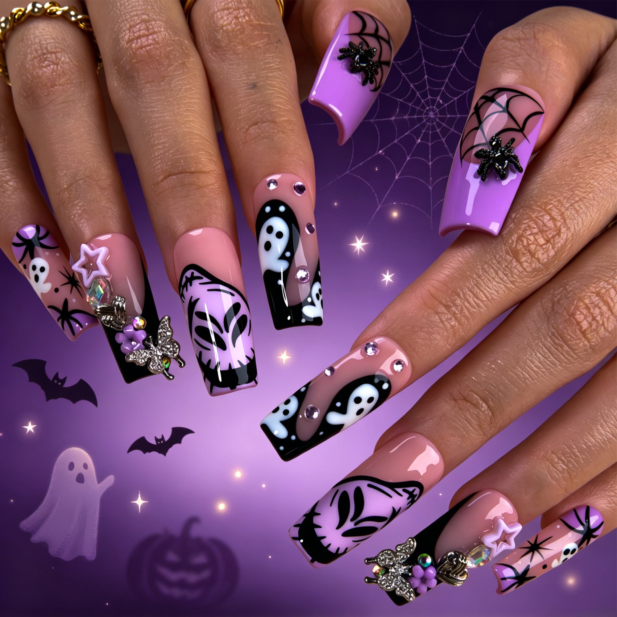 Midnight Lavender Handmade Nails H968