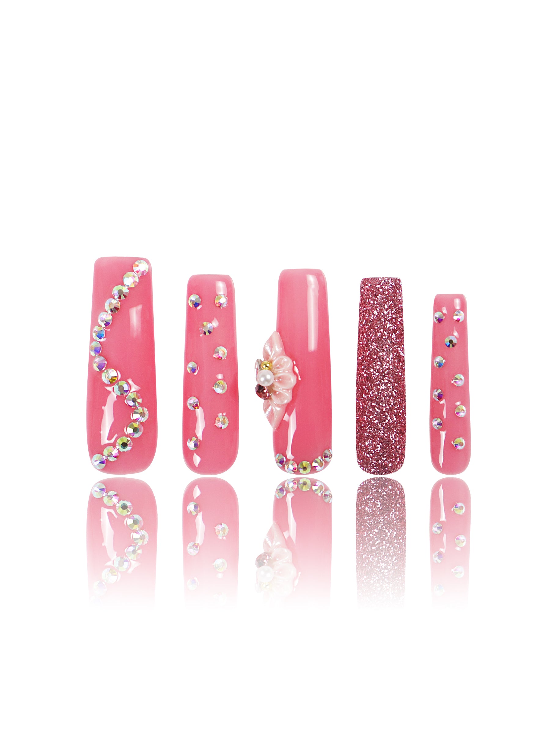 Shimmer Blossom Pink Handmade Square Nails H96 RTS