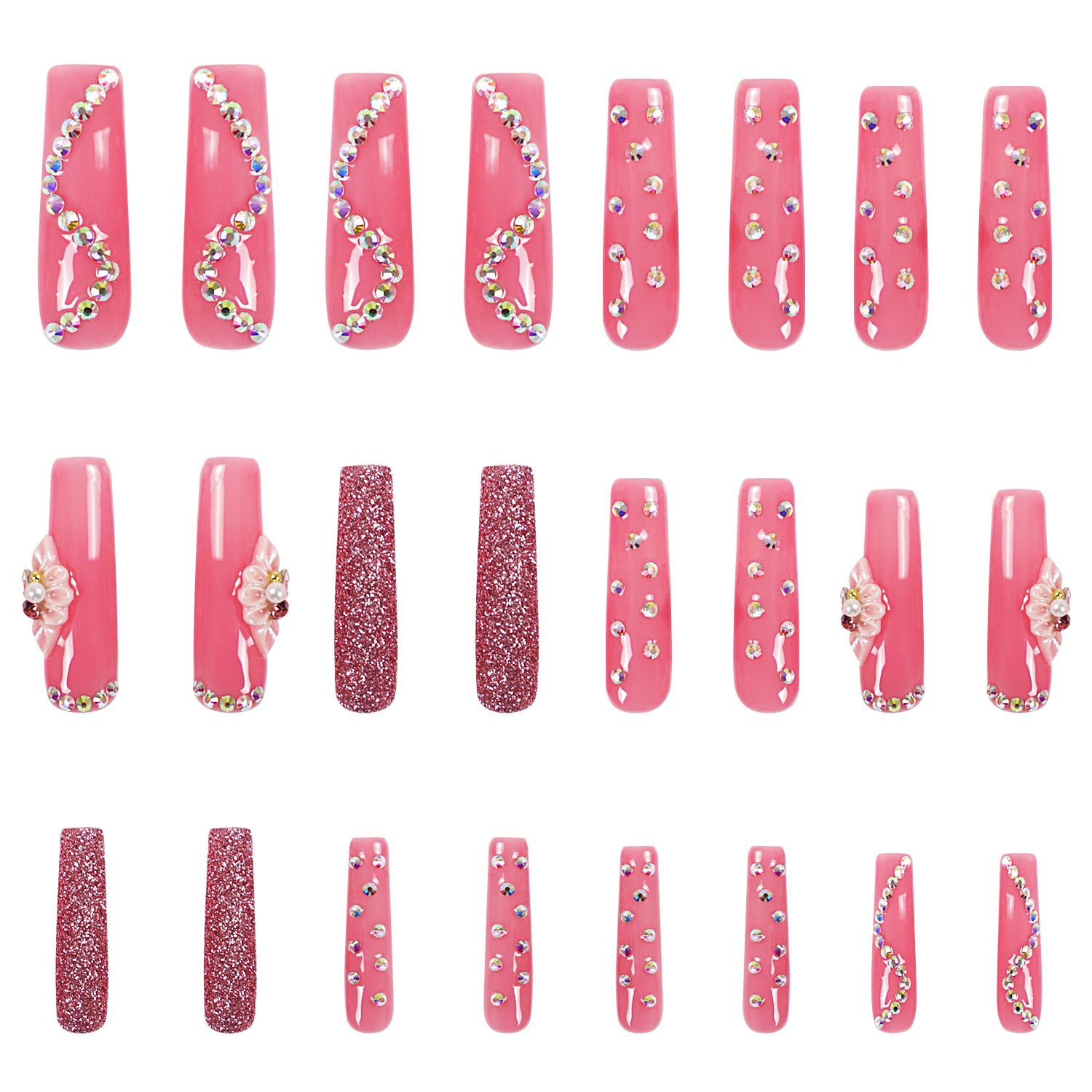 Shimmer Blossom Pink Handmade Nails 24pcs H96