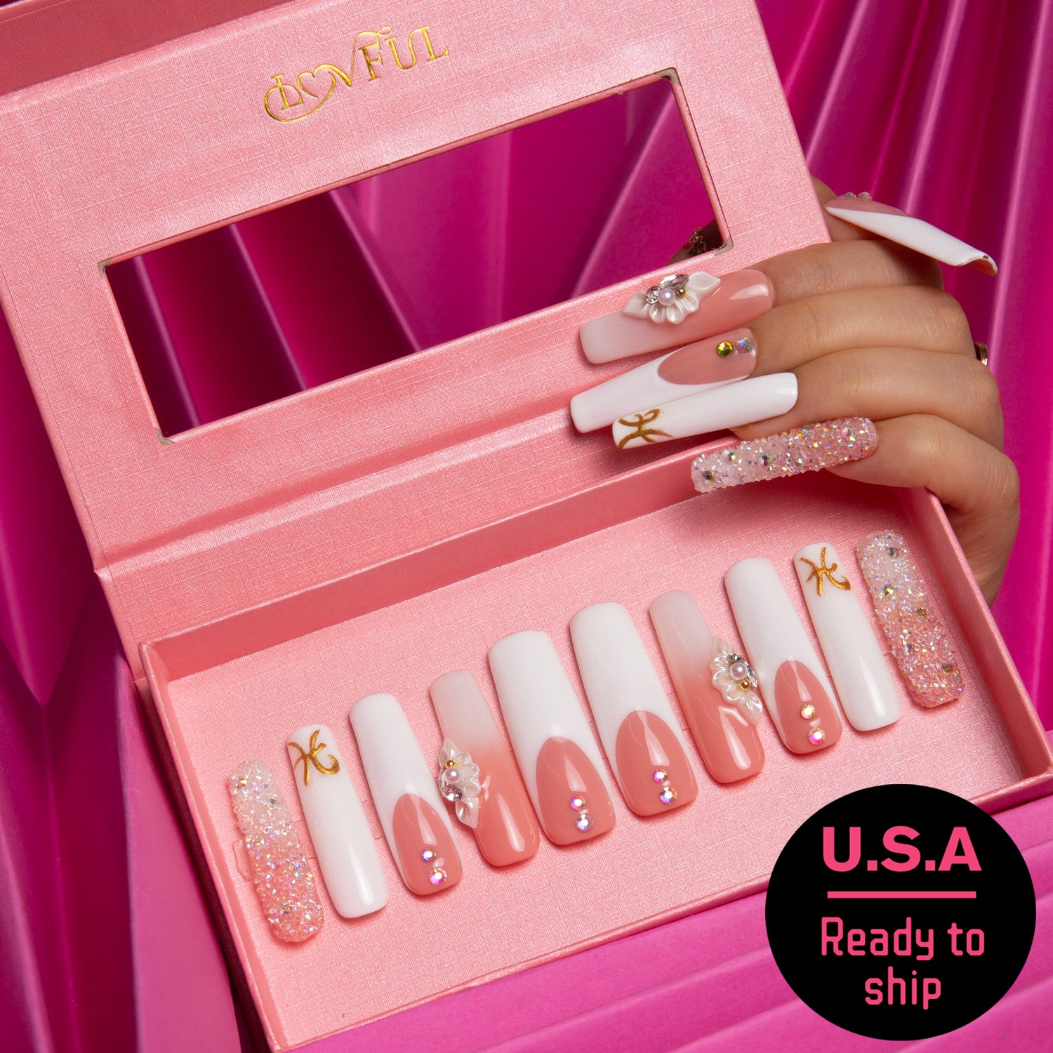 Lovful Only You French Tip Press On Nails with Rhinestones