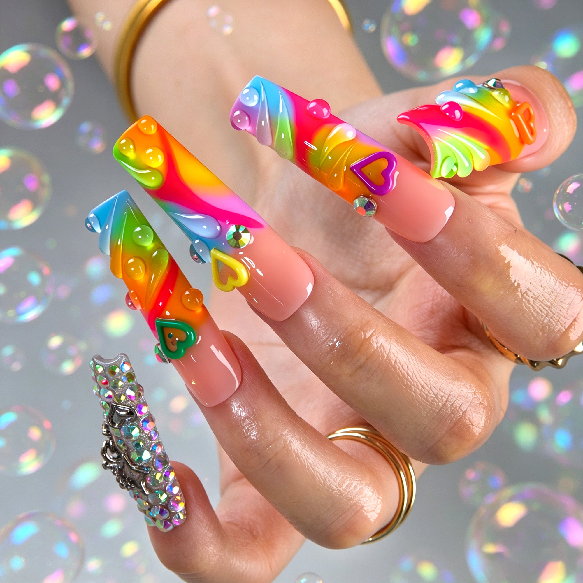 Neon Swirls Handmade Nails H972