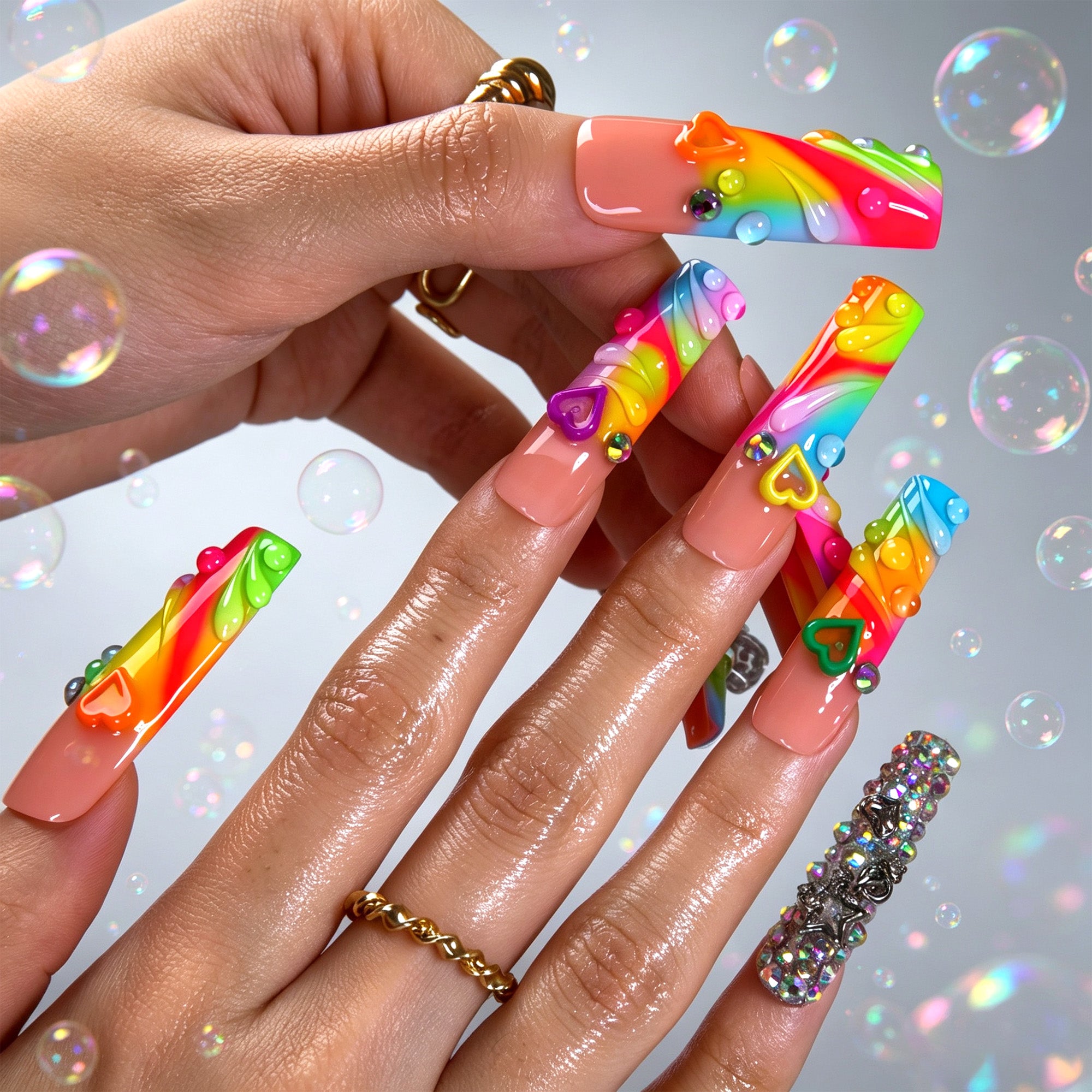 Neon Swirls Handmade Nails H972