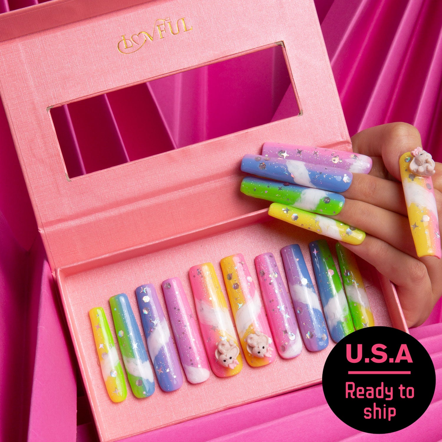 Thinking Above the Cloud Handmade Square Nails H99 RTS - Pastel Cloud Nail Design, Ready to Ship