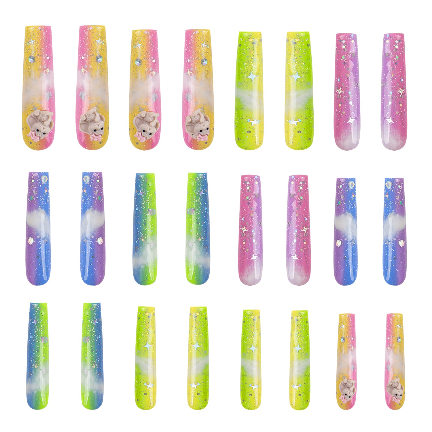 Pastel Cloud Press-On Nails with Bunny - Thinking Above the Clouds H99