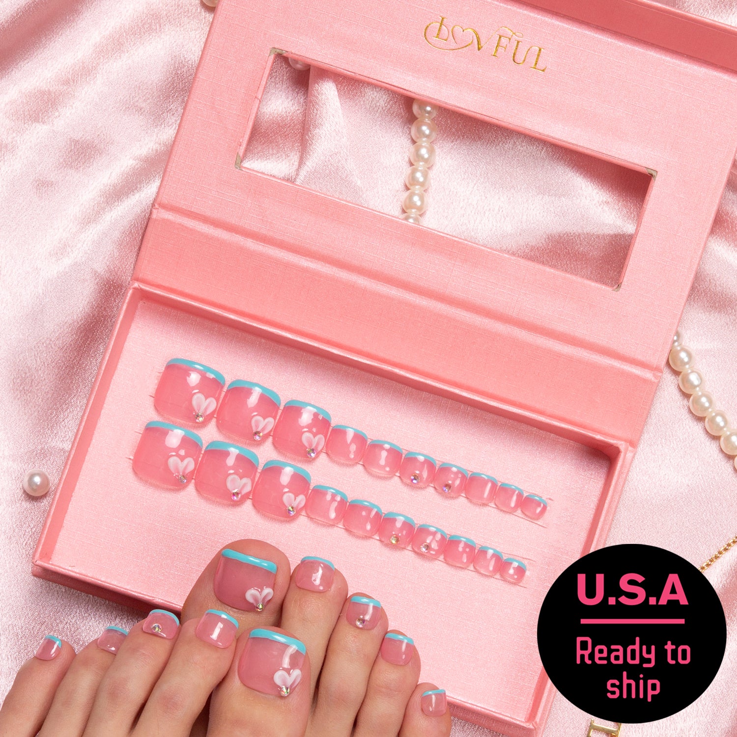 T274 - Ocean Kissed  - 20 Pcs FREE SIZE Toe Nails - RTS