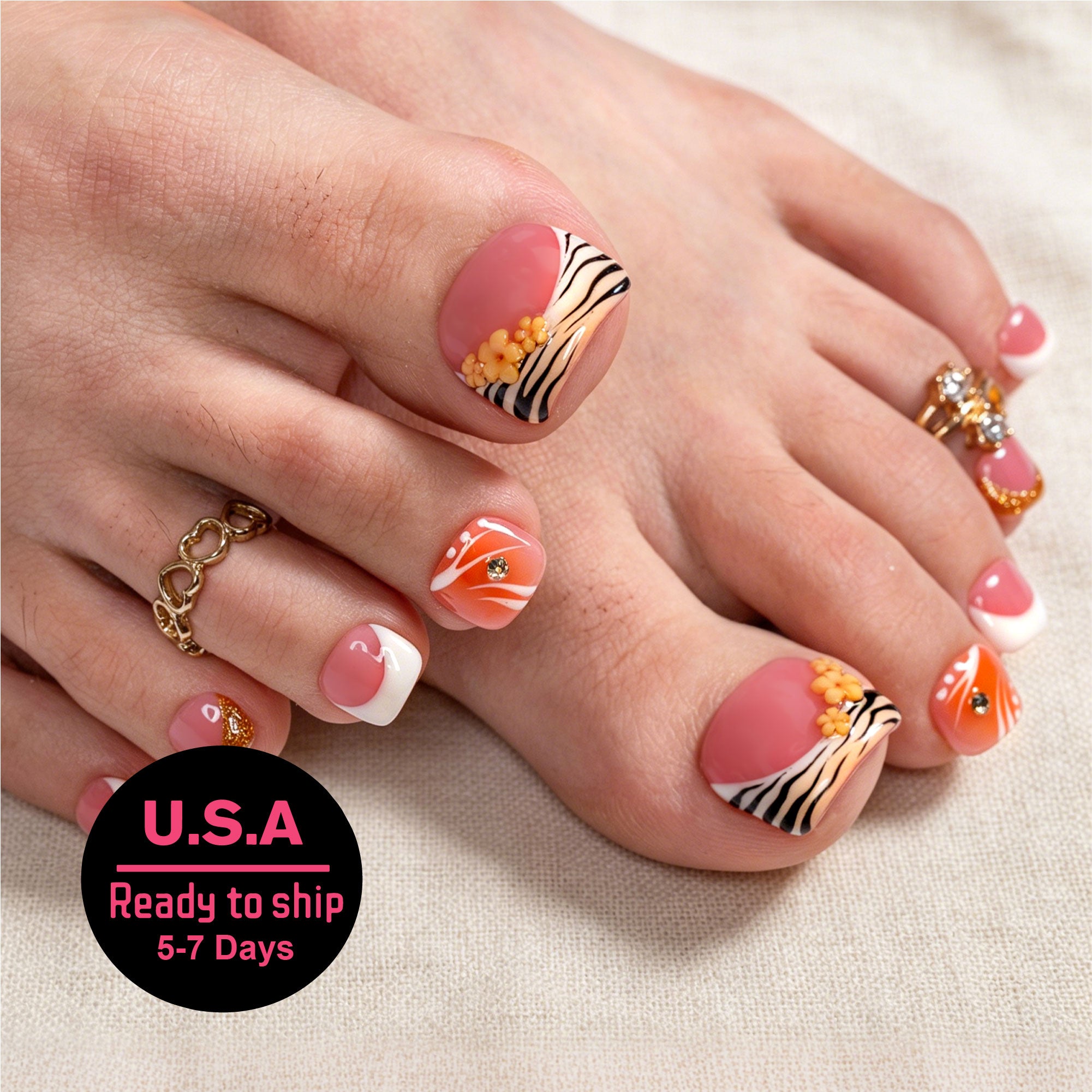 T672 - Citrus Muse - 20 Pcs FREE SIZE Toe Nails - RTS