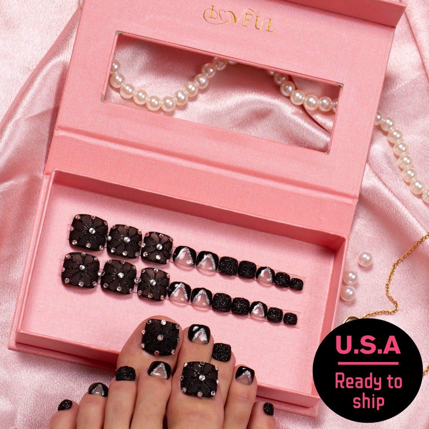 T79 - Dancing Spirit Black - 20 Pcs FREE SIZE Toe Nails - RTS