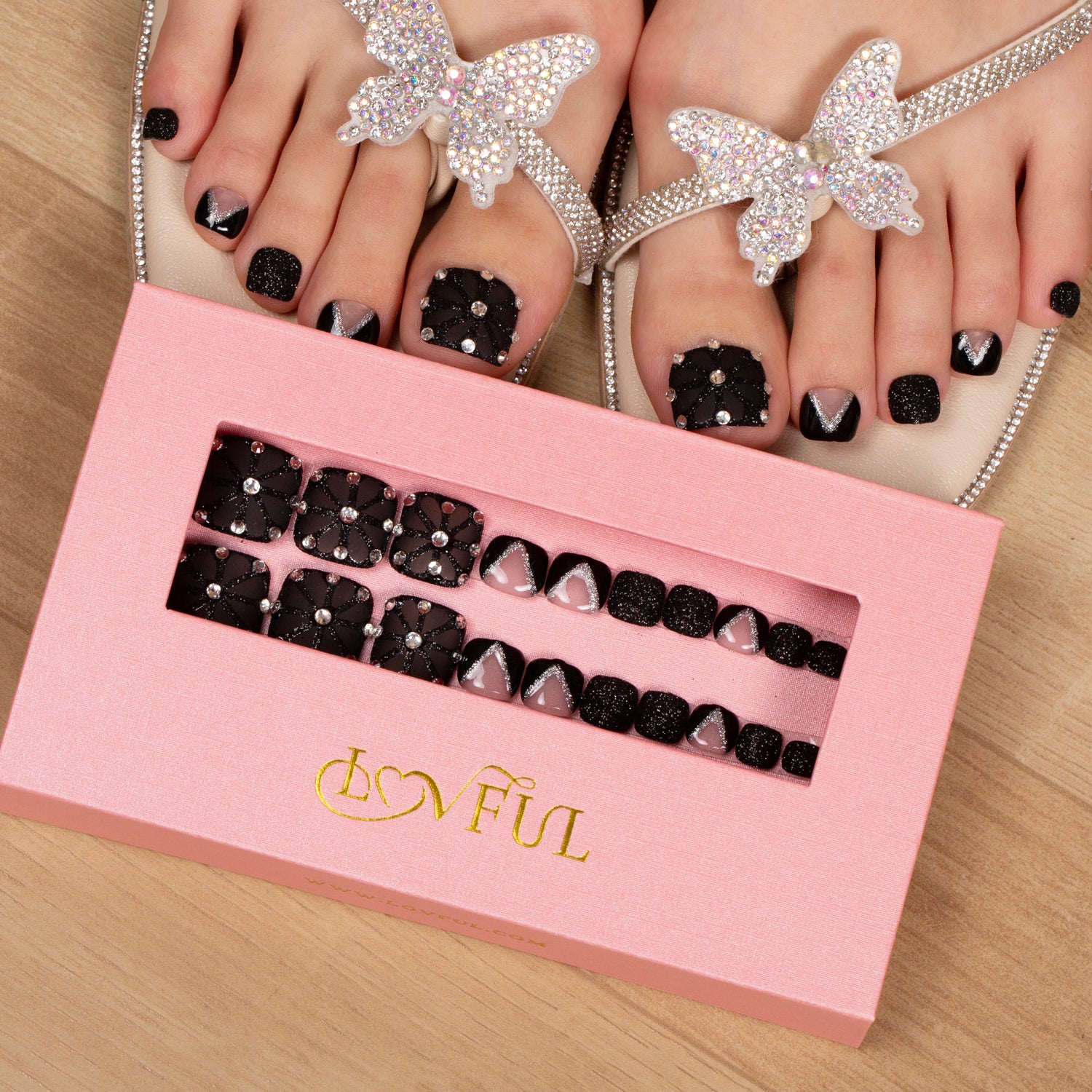 T79 - Dancing Spirit Black - 20 Pcs FREE SIZE Toe Nails - RTS