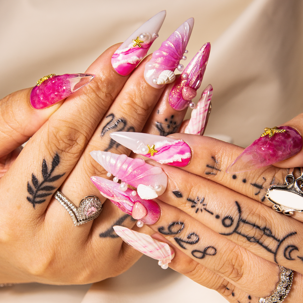 Seashell Siren Handmade Stiletto Nails H550 RTS