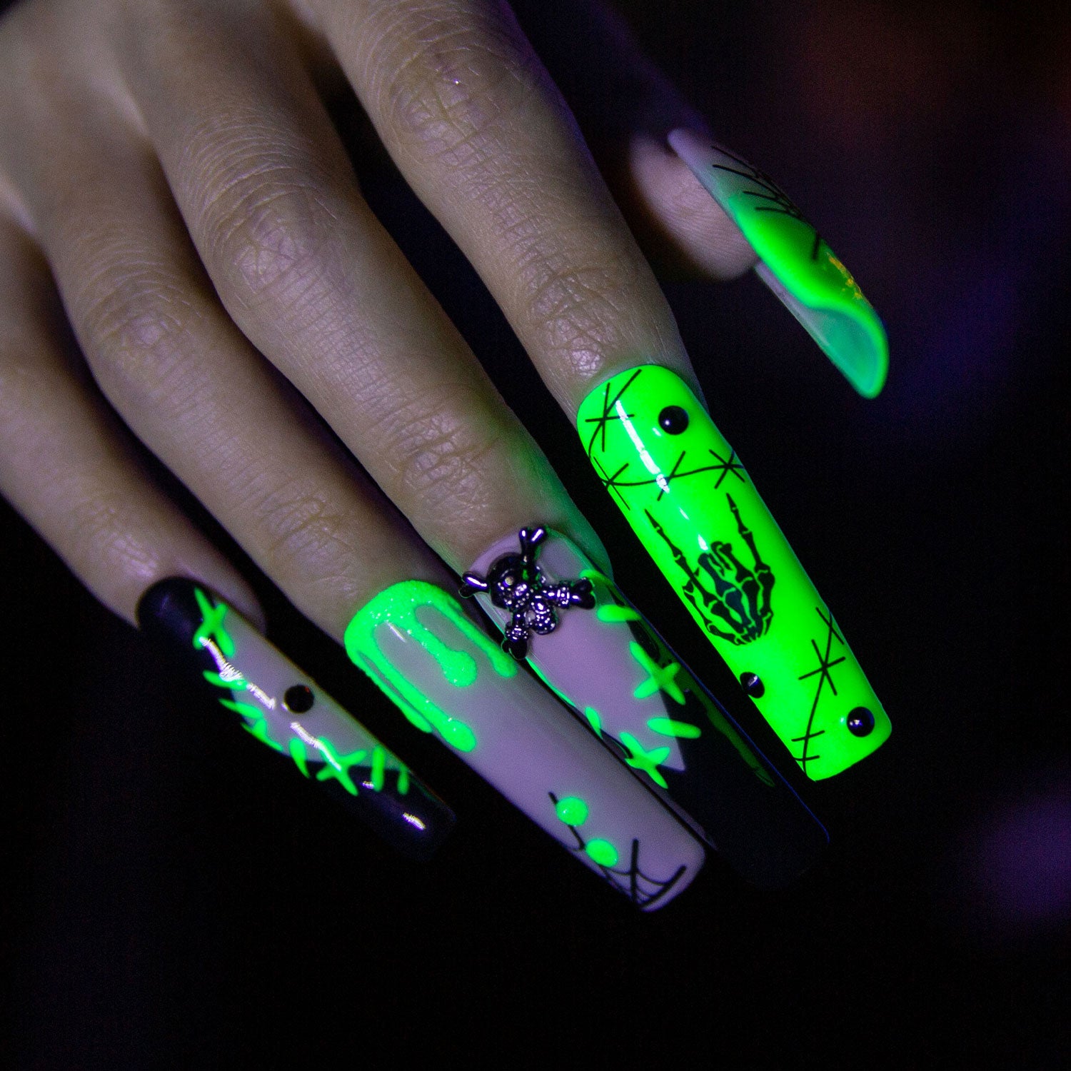 Luminous Lurker Handmade Square Nails GLOW IN THE DARK H339