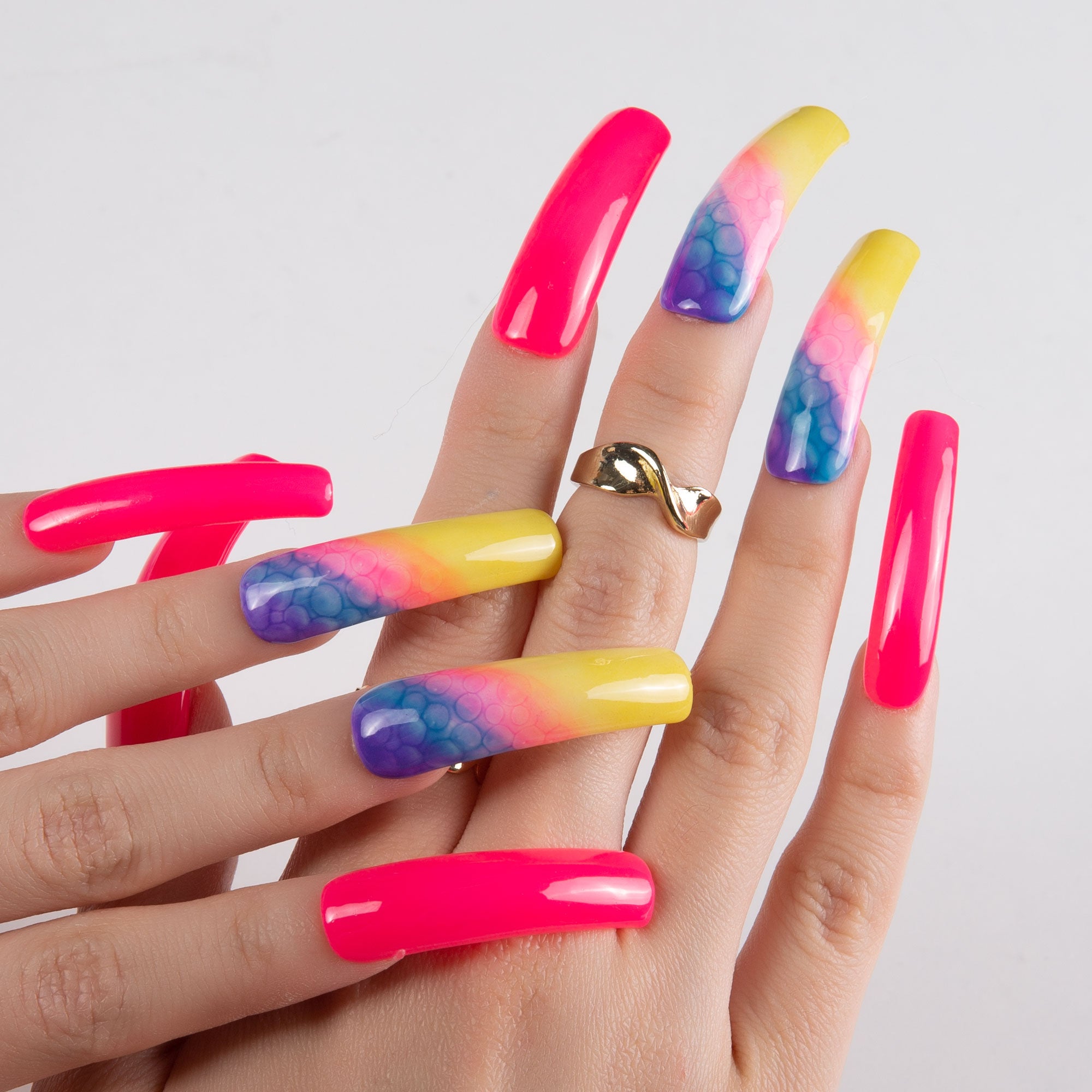 Tie-dye Neon Handmade Nails H441