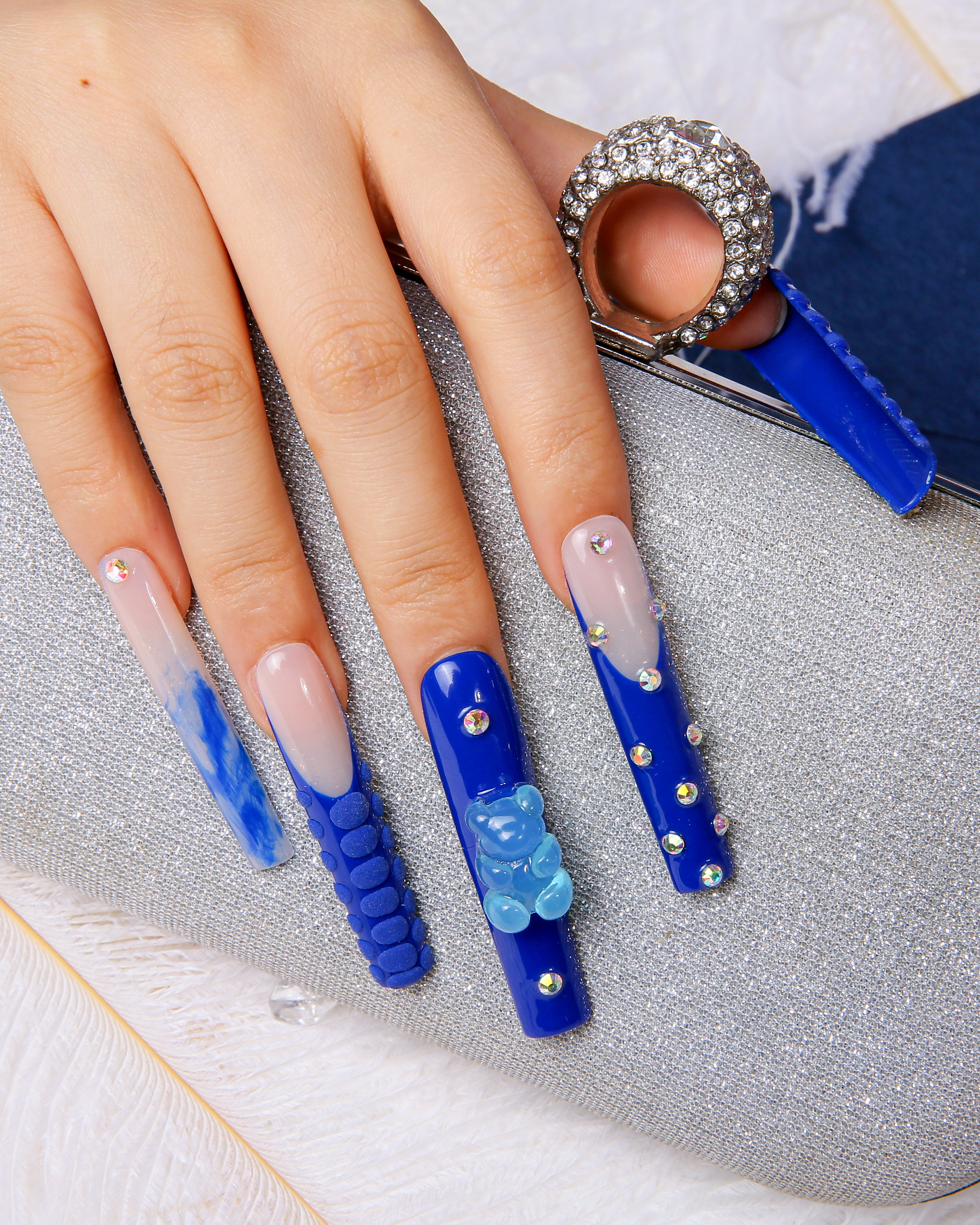 little blue bear press on nails