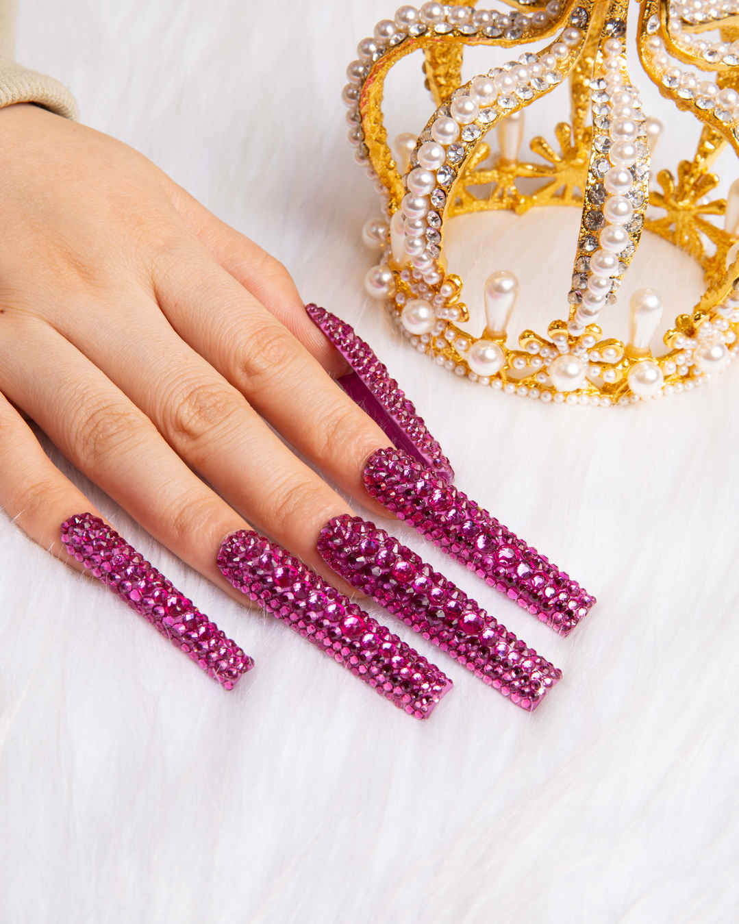 pink rhinestone press on nails