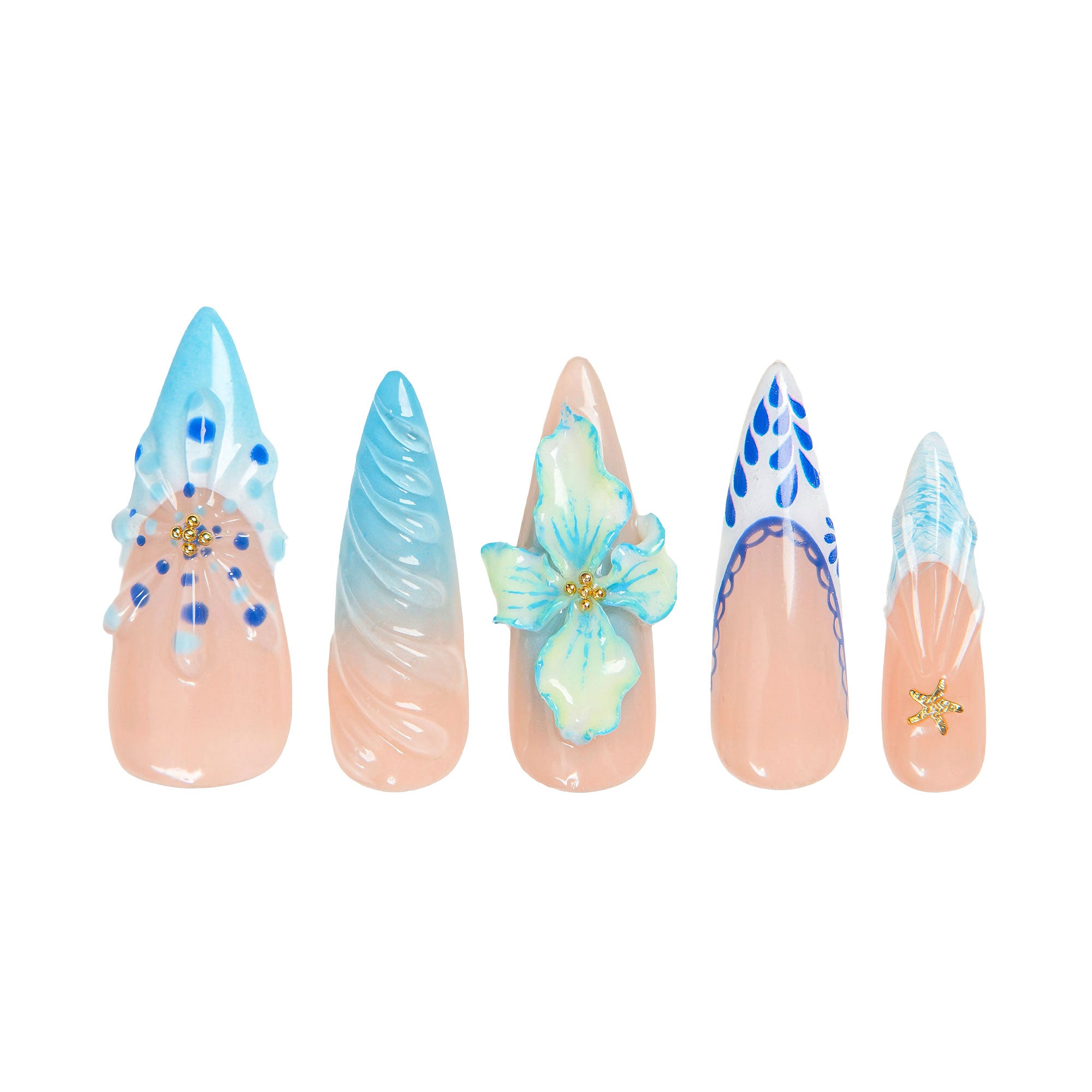 Summer Siren Handmade Stiletto Nails H551 RTS
