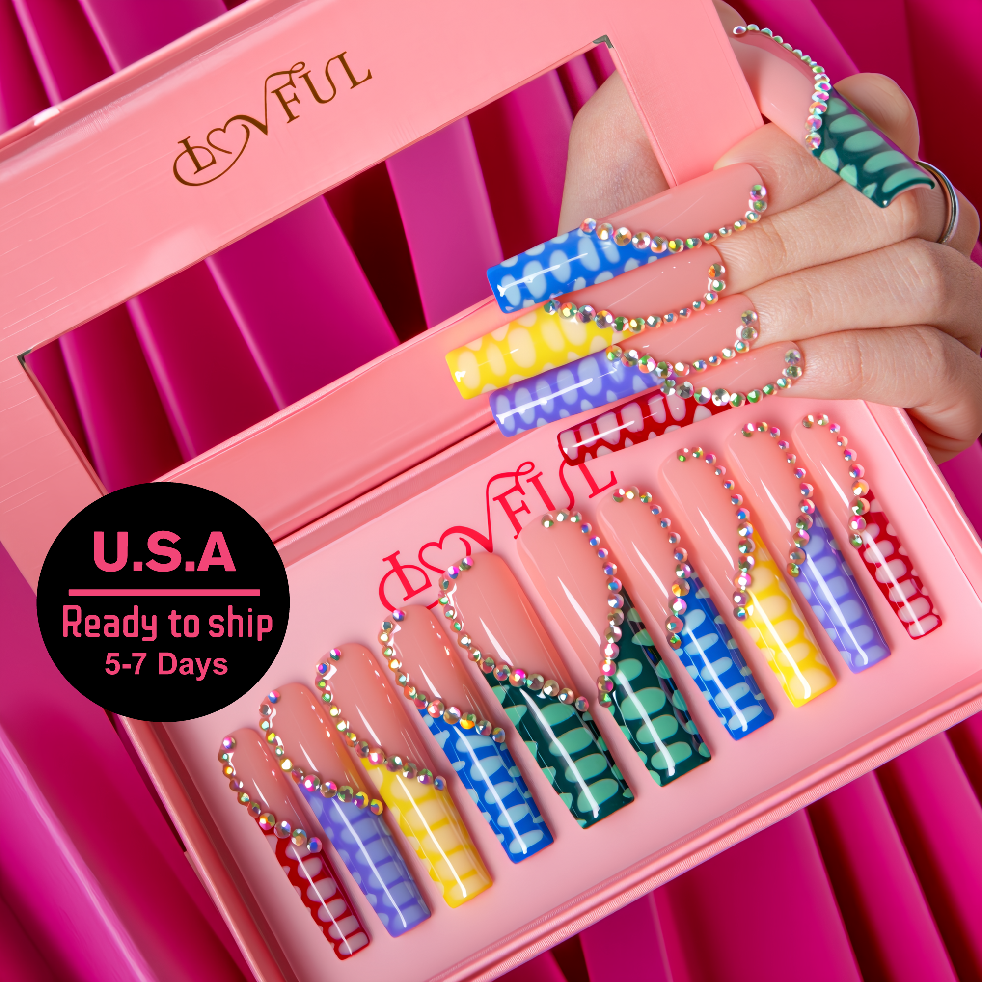 Flash Sale Summe Fest Handmade Square Nails H208 RTS