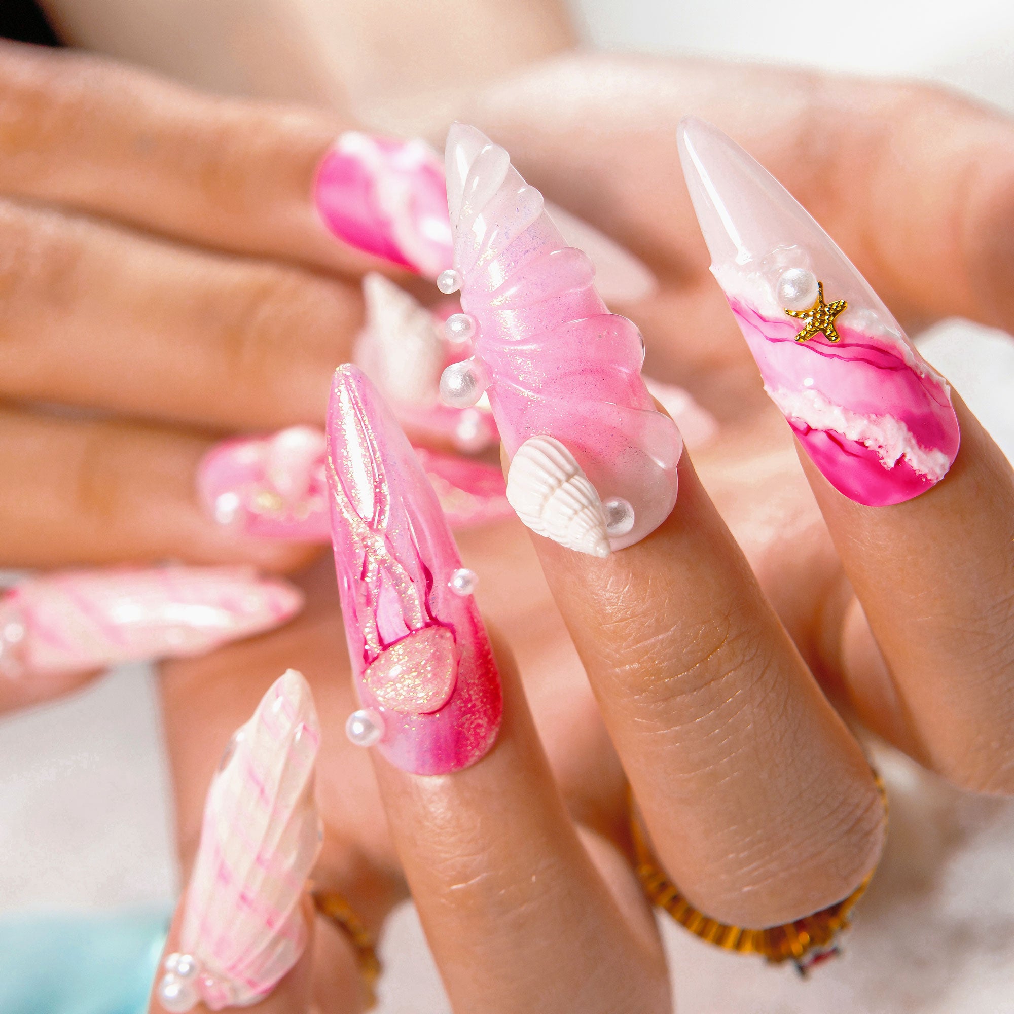 Seashell Siren Handmade Stiletto Nails H550 RTS