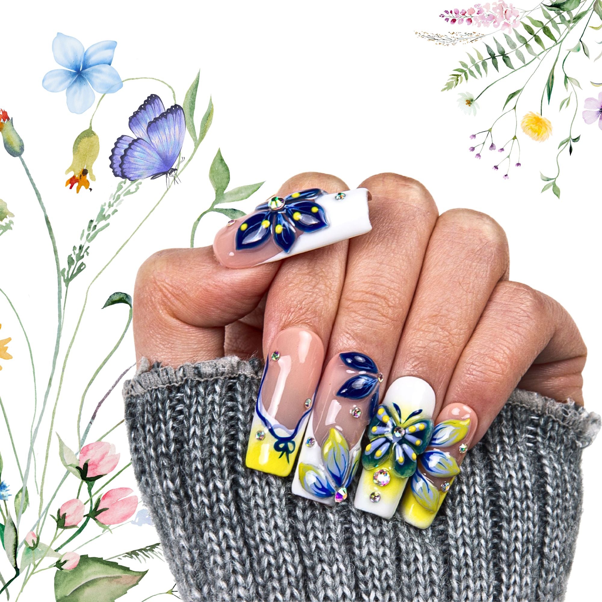 Midnight Bloom Handmade Nails H390 | LOVFUL Nails