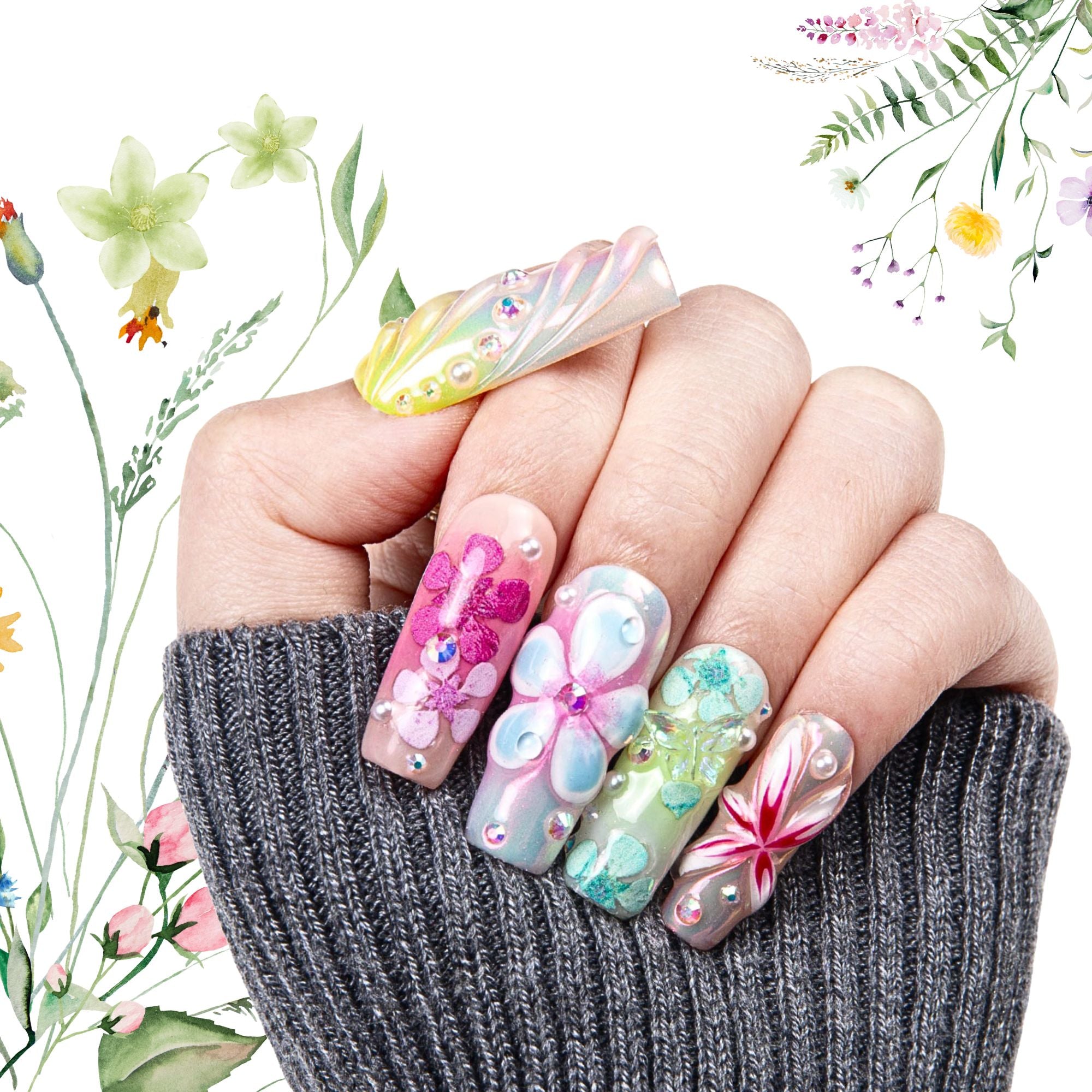 Floral Rhapsody Handmade Nails H389