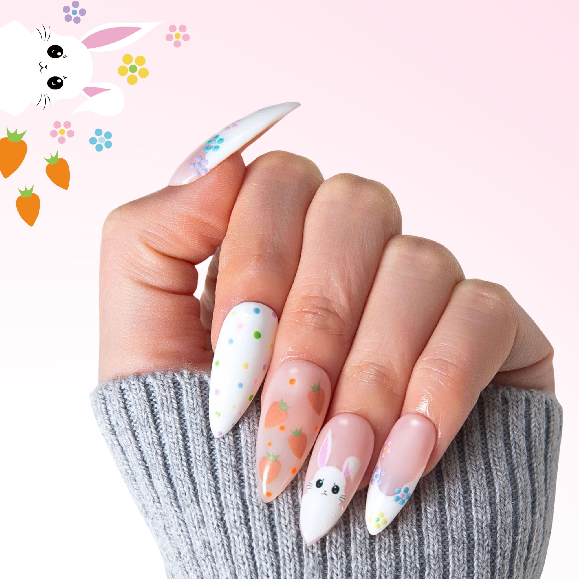 Sweet Bunny Blooms Handmade Nails H404