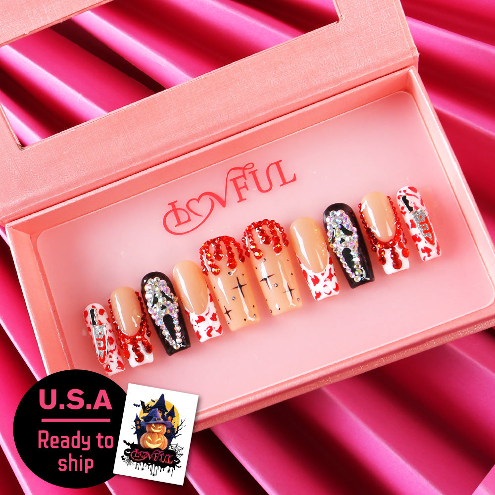 Scream Night Handmade Square Nails H662 RTS