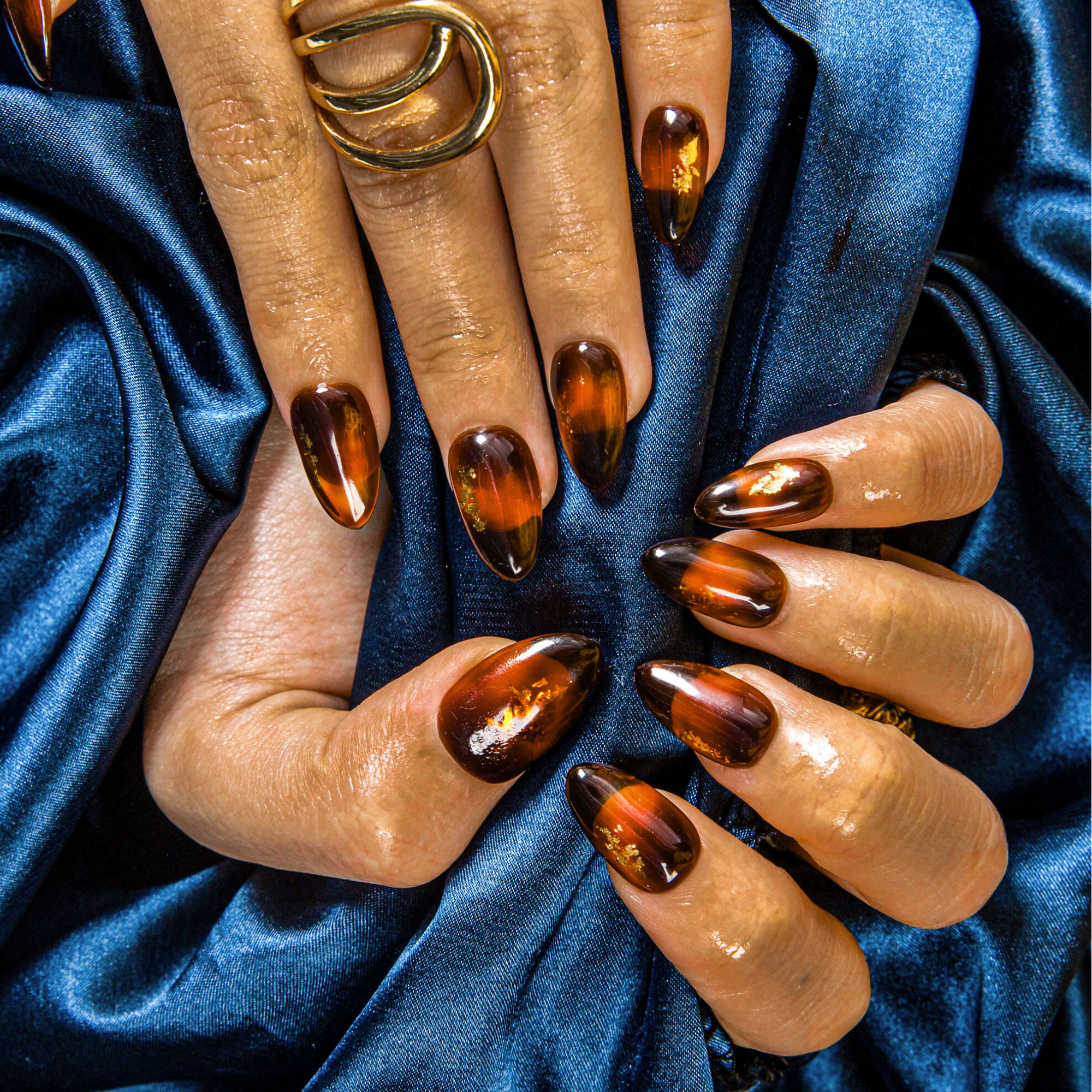 Dark Cognac Gleam Handmade Nails H507