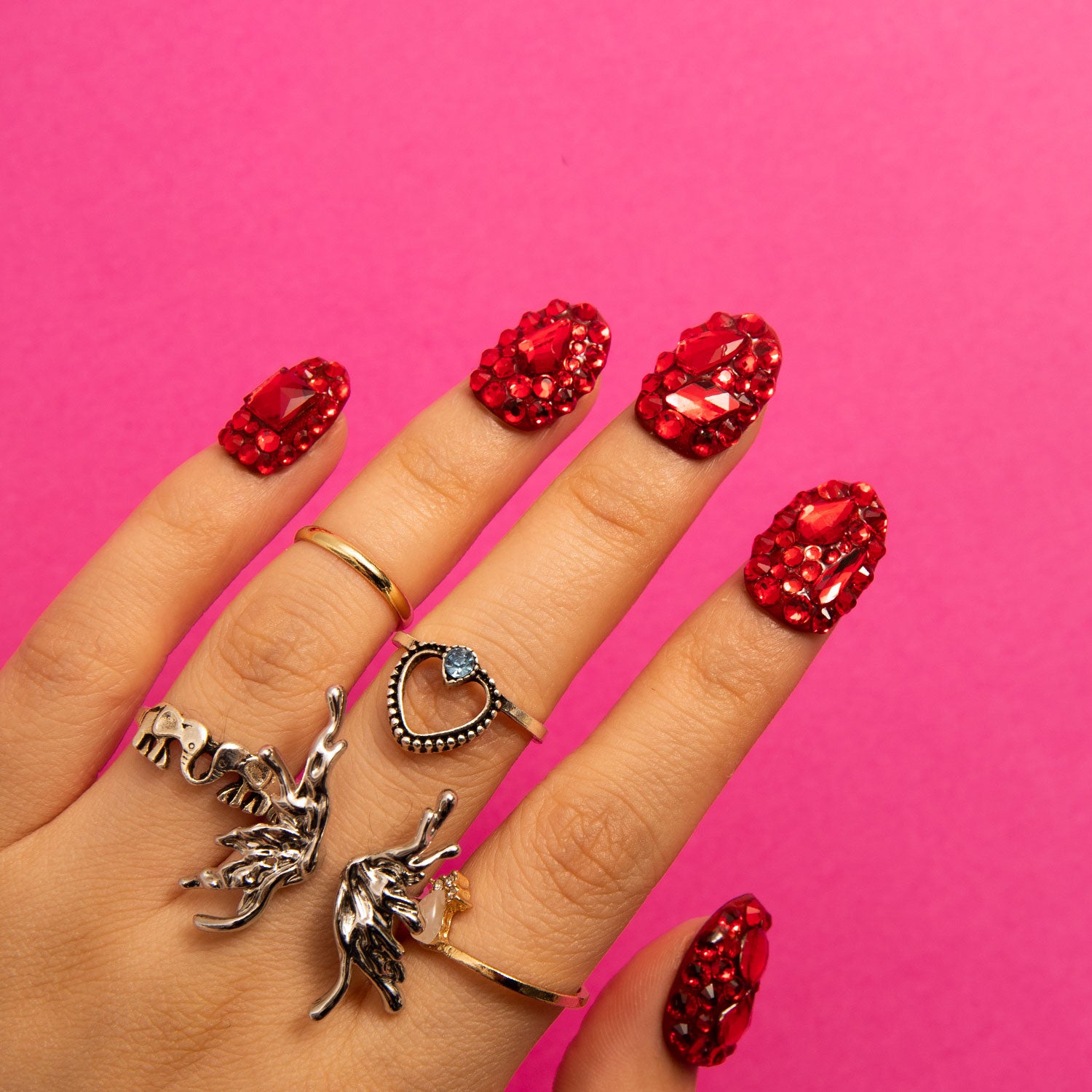 Flaming Sex Red Handmade Round Nails H39