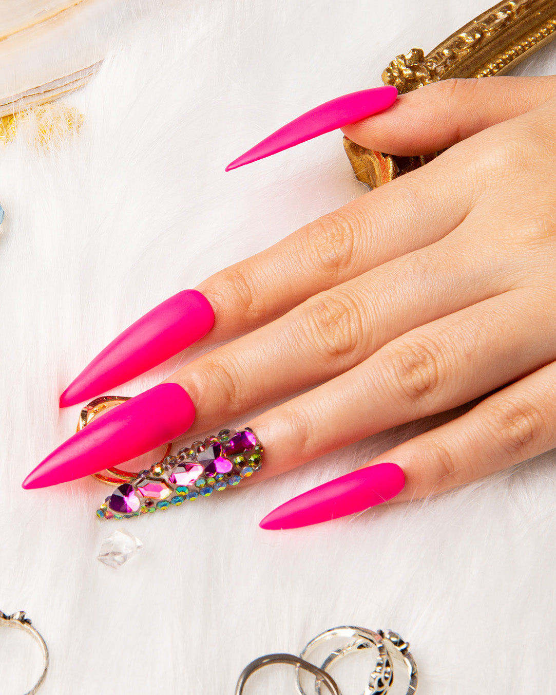 hot pink press on nail