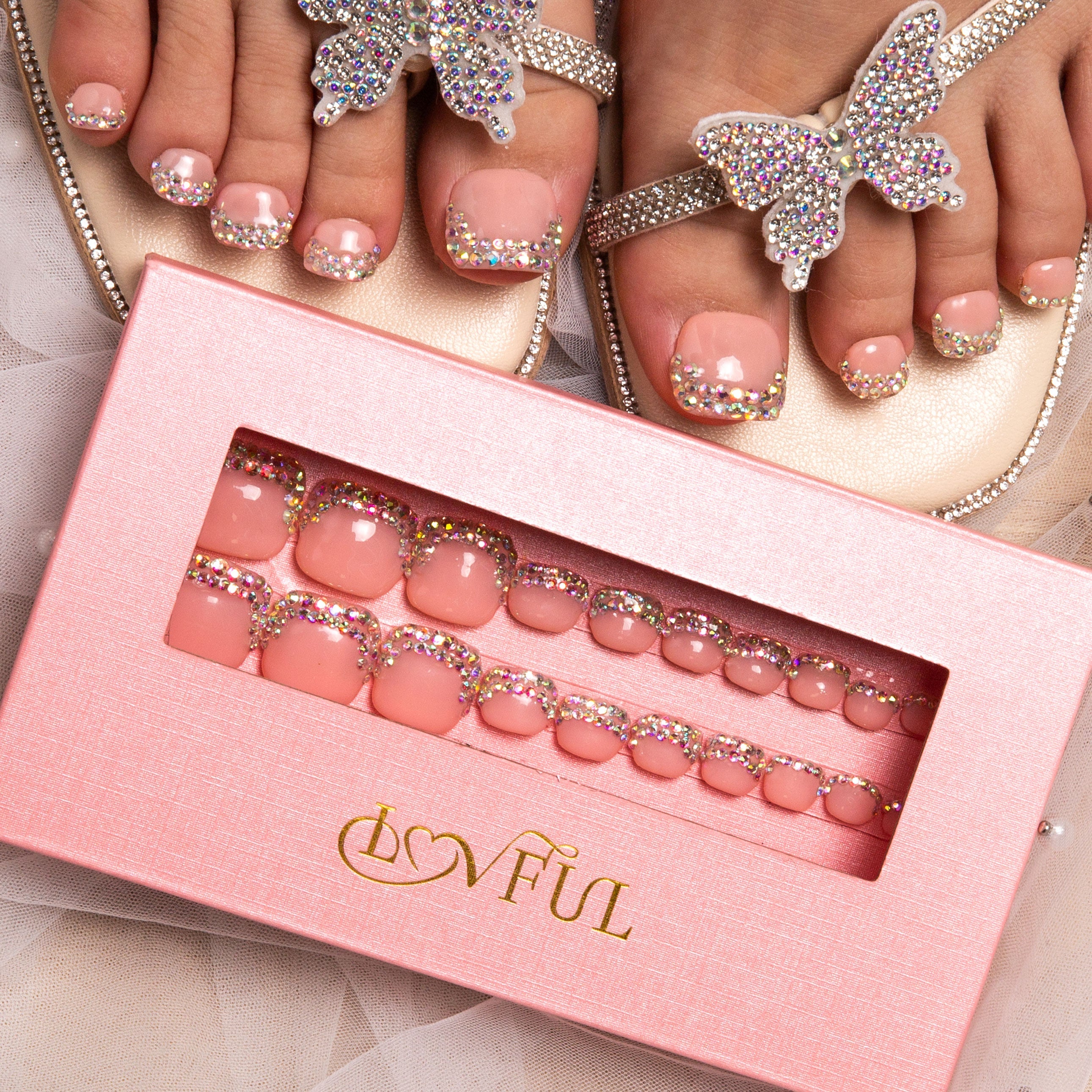 pink rhinestone toe nails