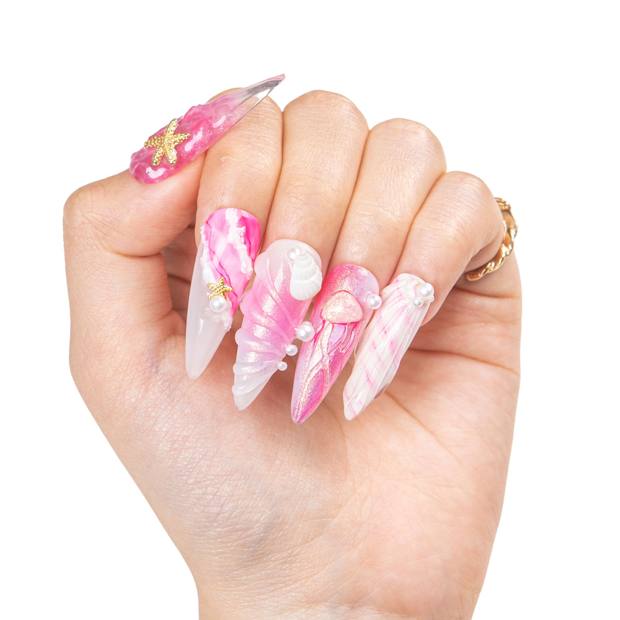 Seashell Siren Handmade Stiletto Nails H550 RTS
