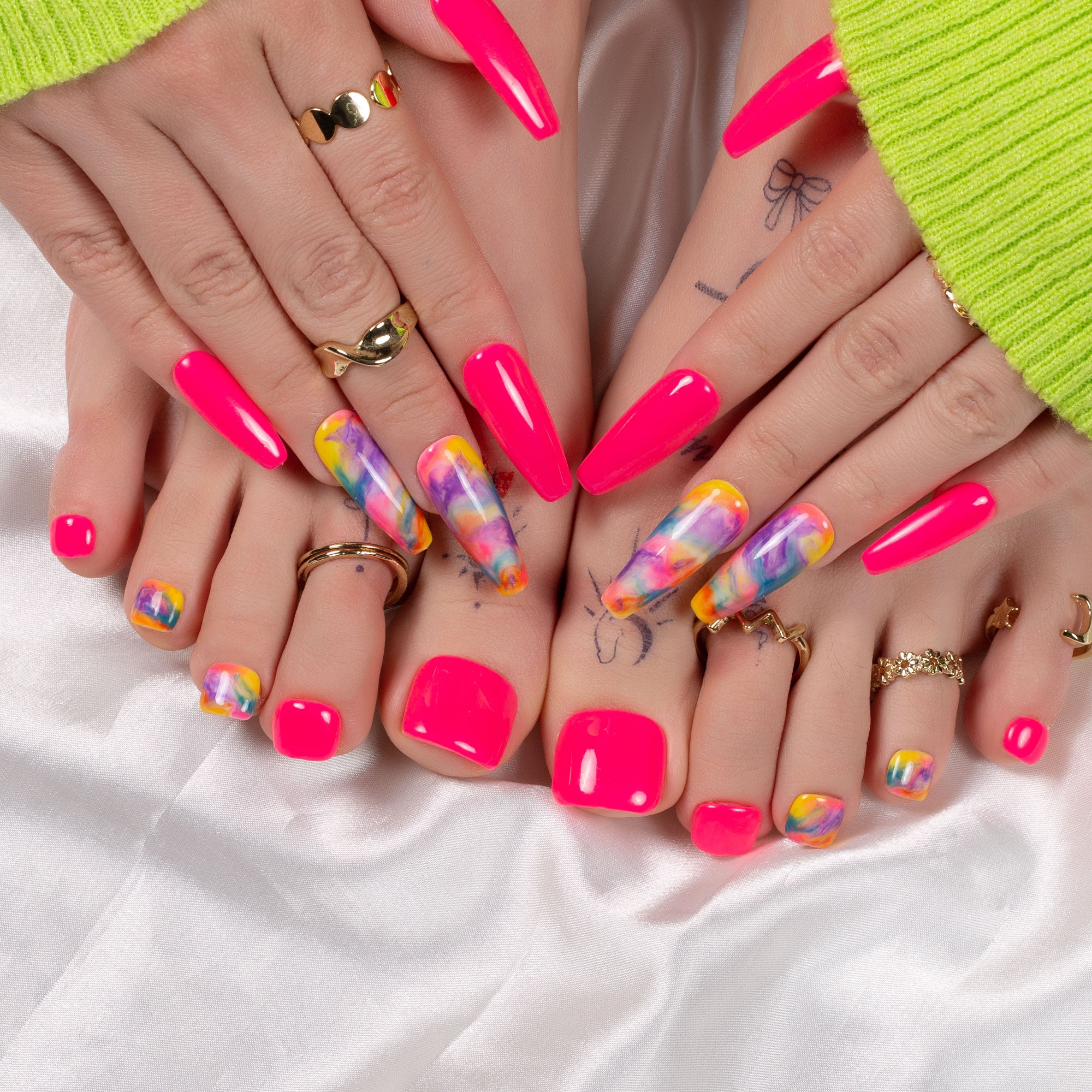 Gradient Neon Combo Set Handmade Press on Nails H442+T442