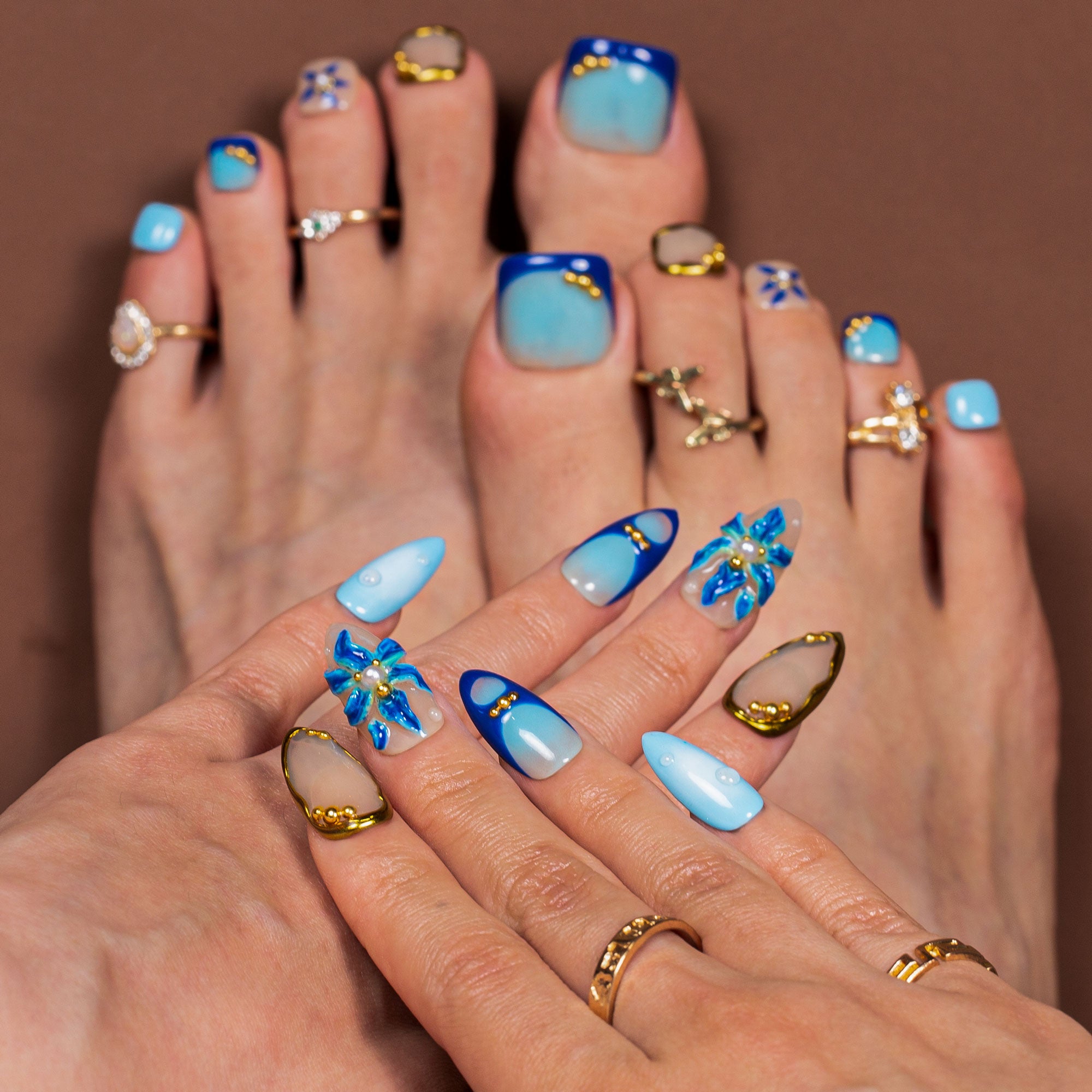 Azure Tide Combo Set Handmade Nails H500+T500