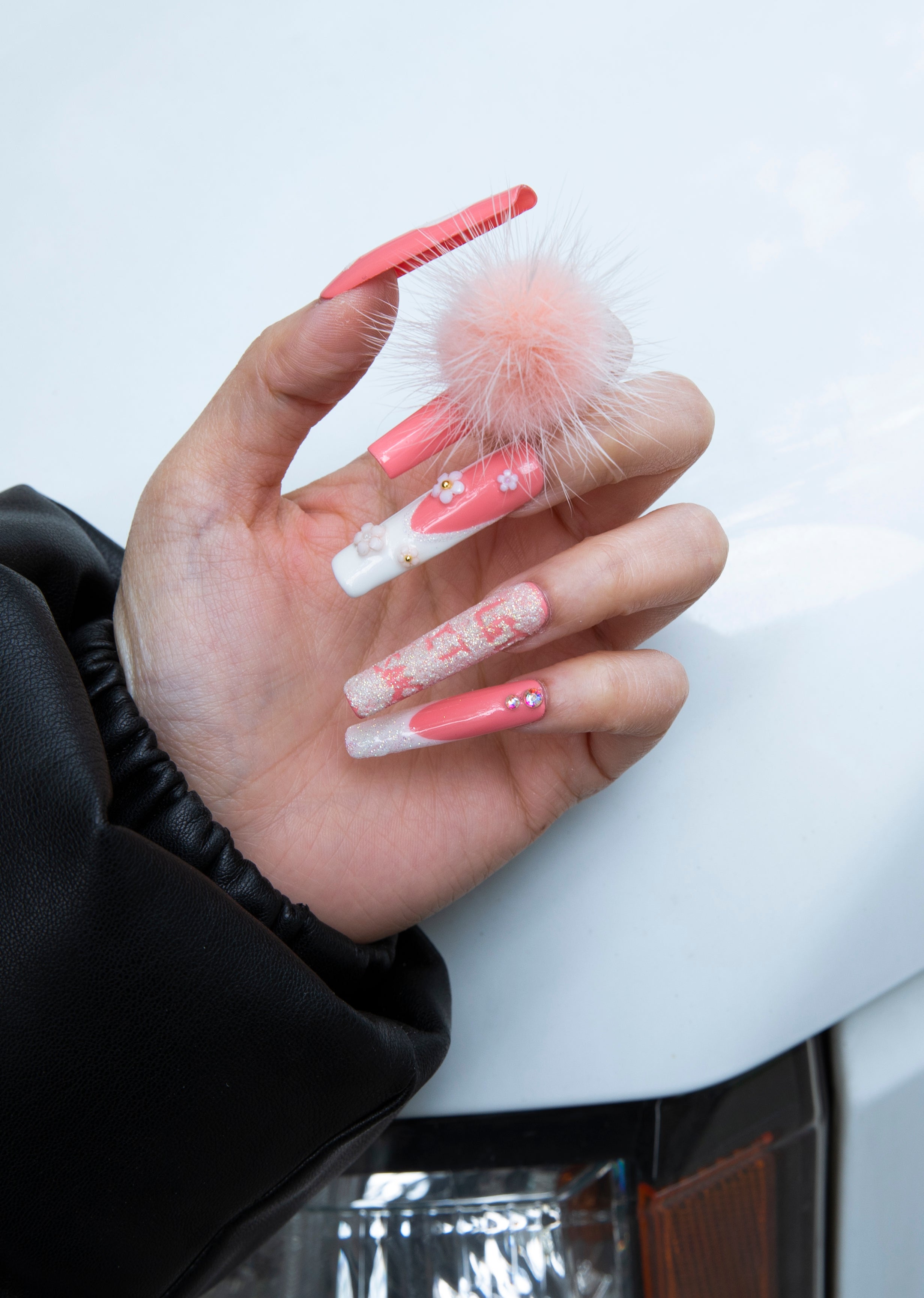 pom pom love press on nails